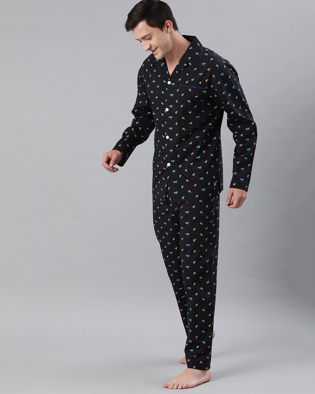 Shop Men Pure Cotton Printed Nightsuit(Tbh Hass Bl)-Back