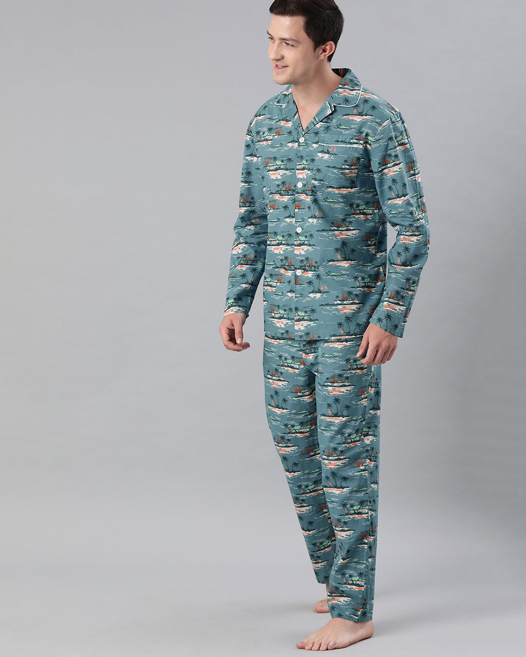 Shop Men Pure Cotton Printed Nightsuit(Tbh Swan Bl)-Back