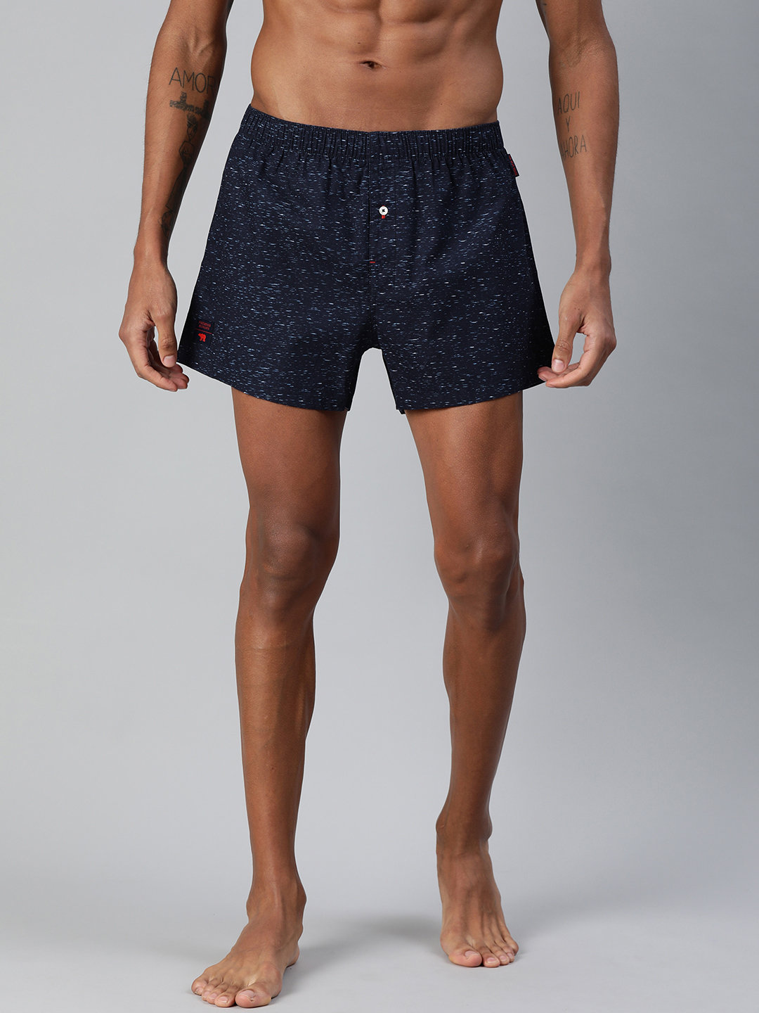 Shop Pack of 2 Men's Grey & Blue Printed Woven Boxers-Back