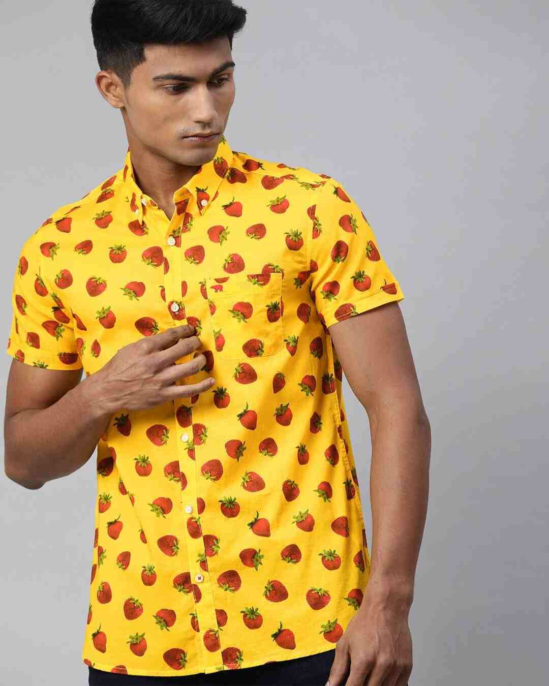 yellow printed shirt mens