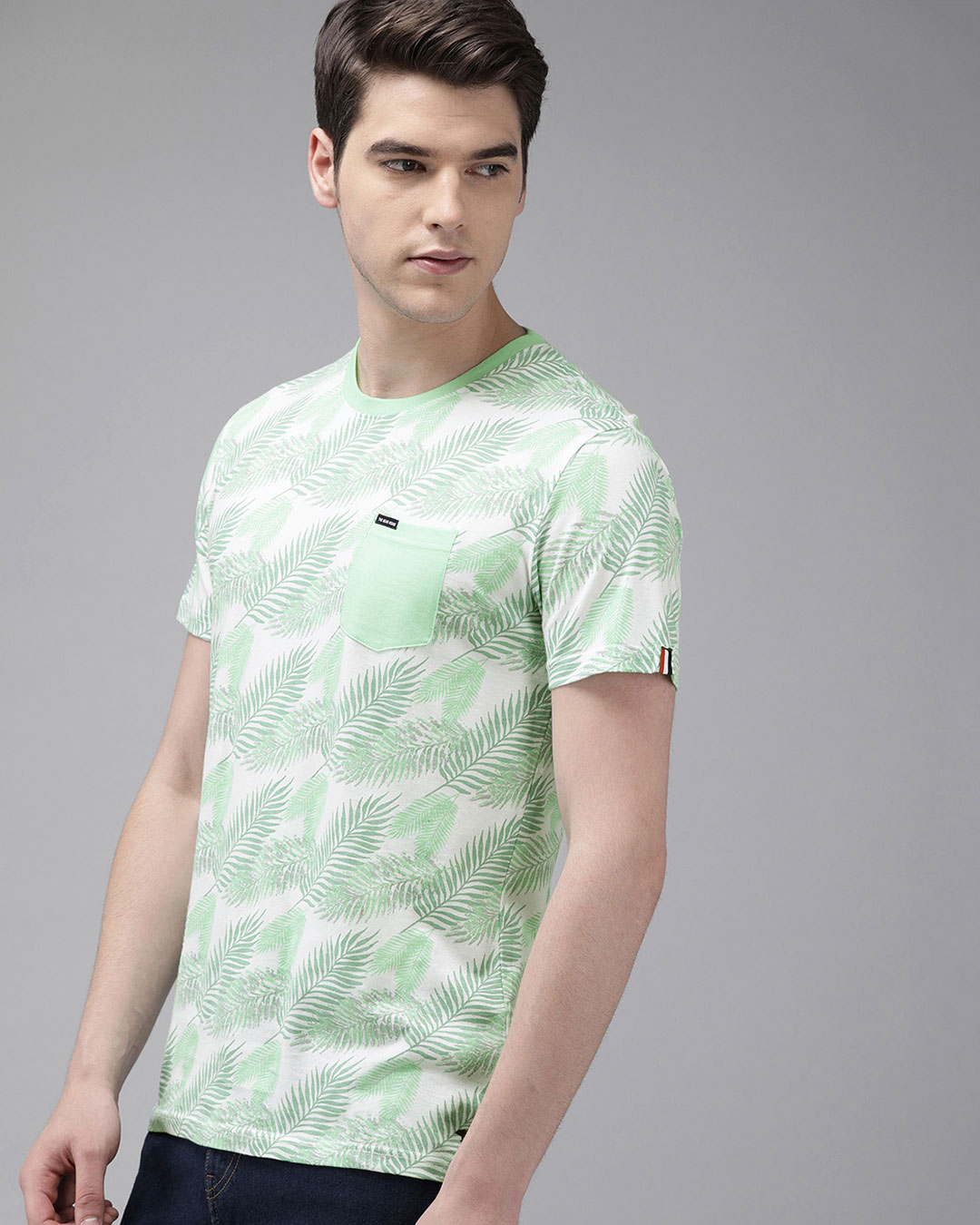 Shop Printed Men Round Neck Green T-Shirt-Back