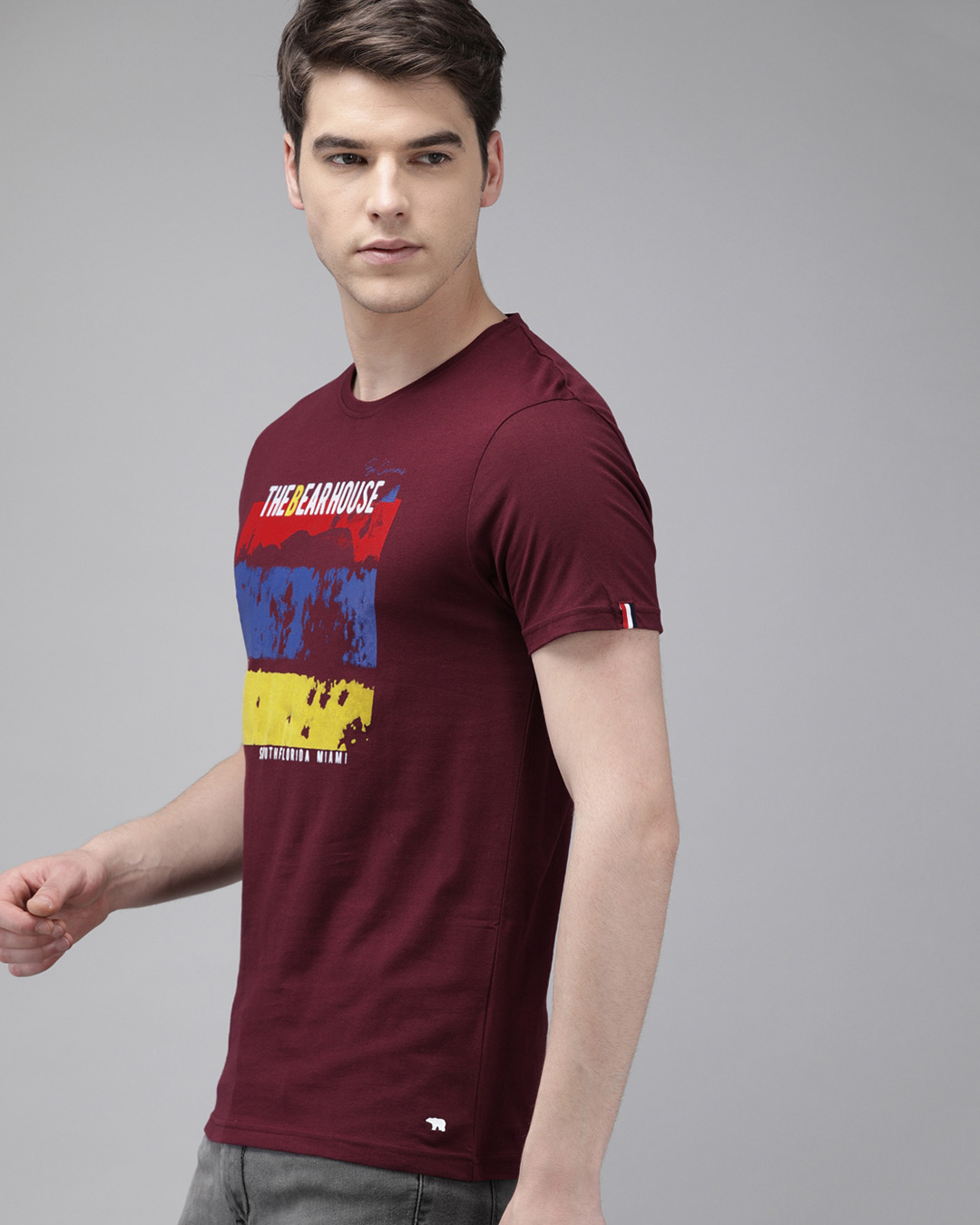 Shop Printed Men Round Neck Maroon T-Shirt-Back