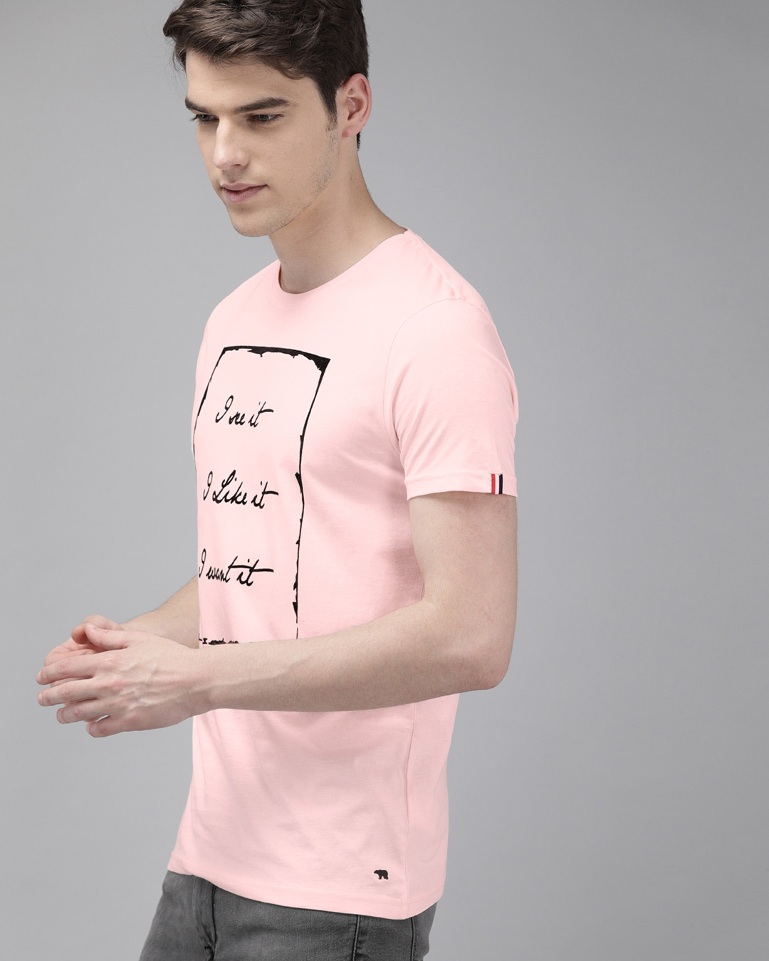 Shop Printed Men Round Neck Pink T-Shirt-Back
