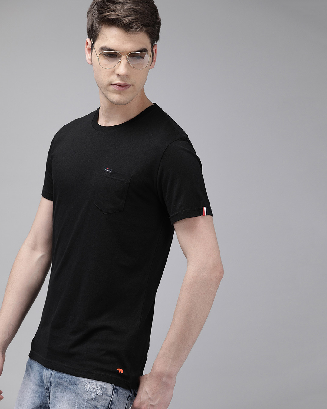 Shop Solid Men Round Neck Black T-Shirt-Back