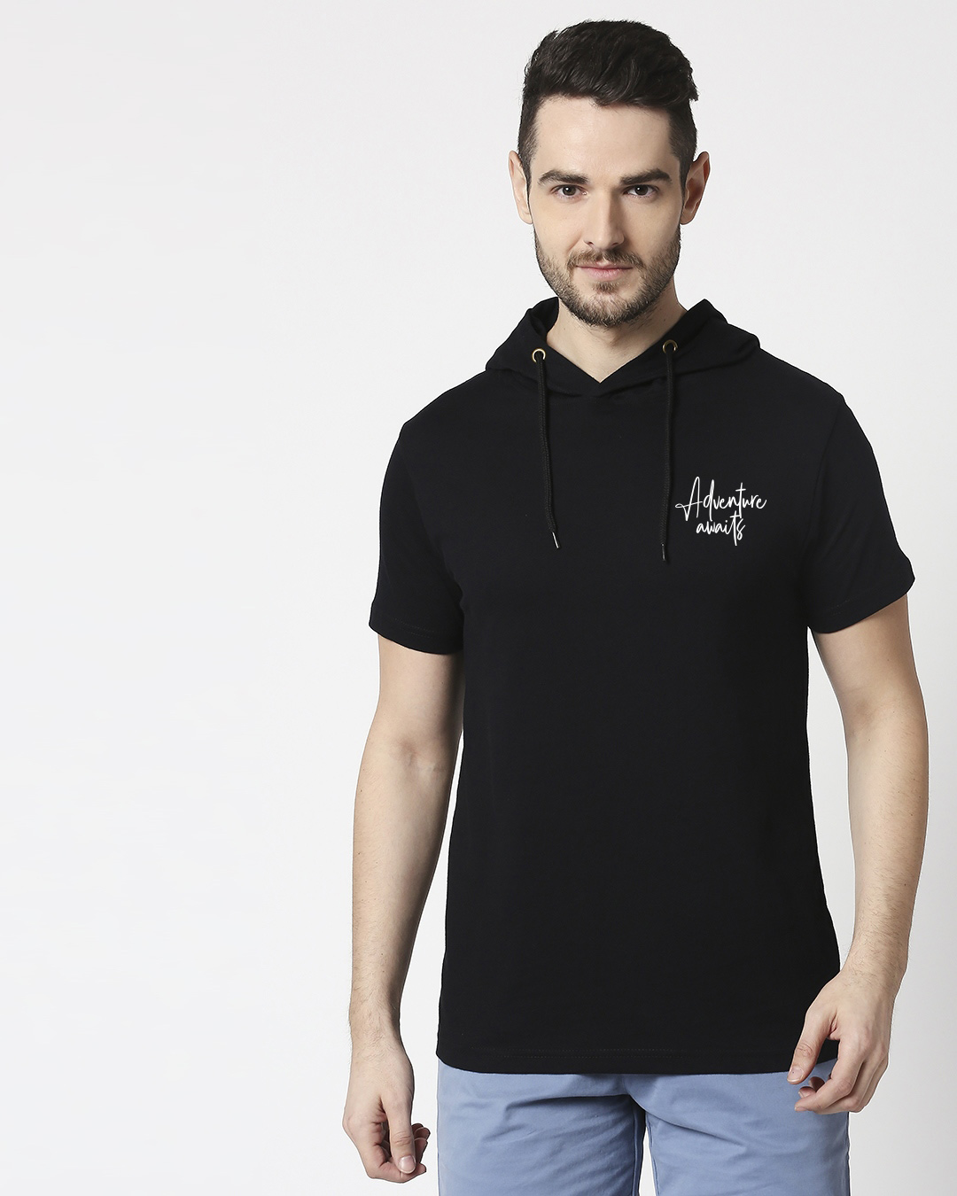 Shop The Best Is Yet To Come Half Sleeve Hoodie T-Shirt Black-Back