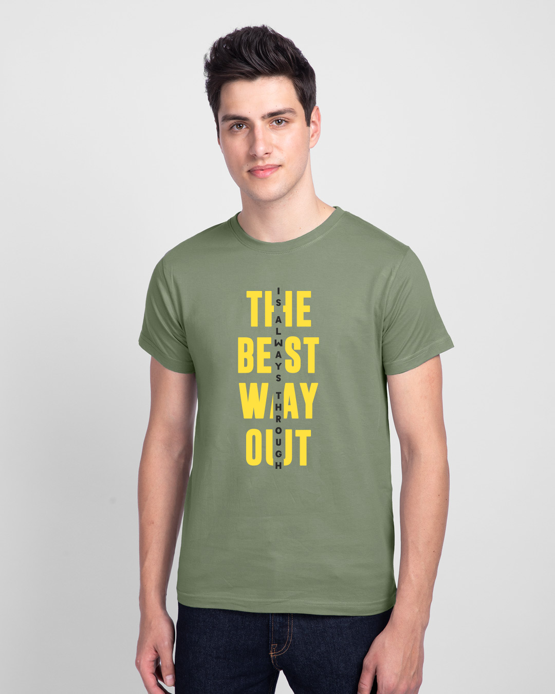 Shop The Best Way Out Half Sleeve T-Shirt Moss Green-Back