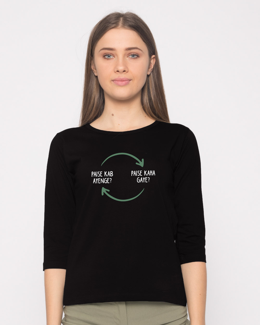 Shop The Circle Of Money Round Neck 3/4th Sleeve T-Shirt-Back
