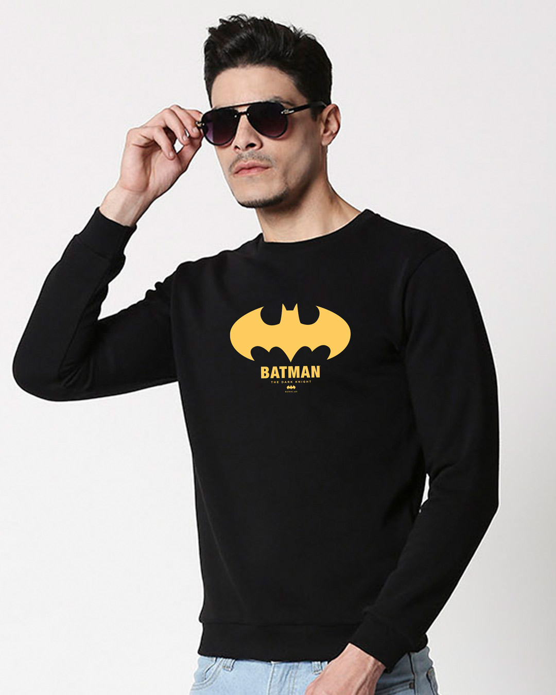 

The Dark Knight 2.0(BML) Fleece Sweater Men' Printed Fleece Sweater Bewakoof.com, Black
