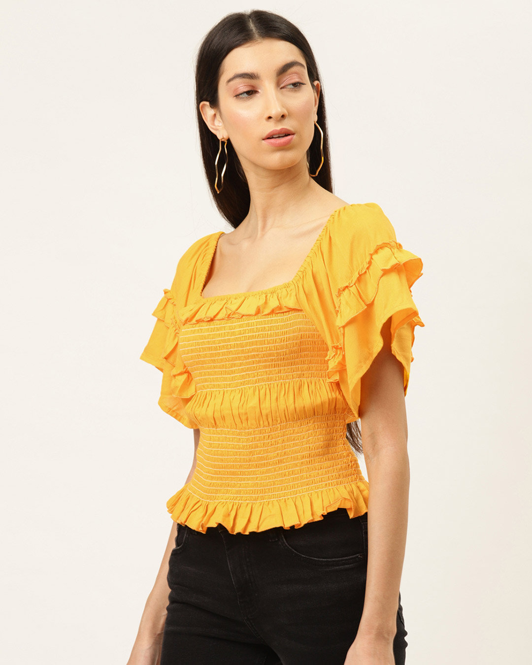 Shop Casual Half Sleeve Printed Women Yellow Top-Back