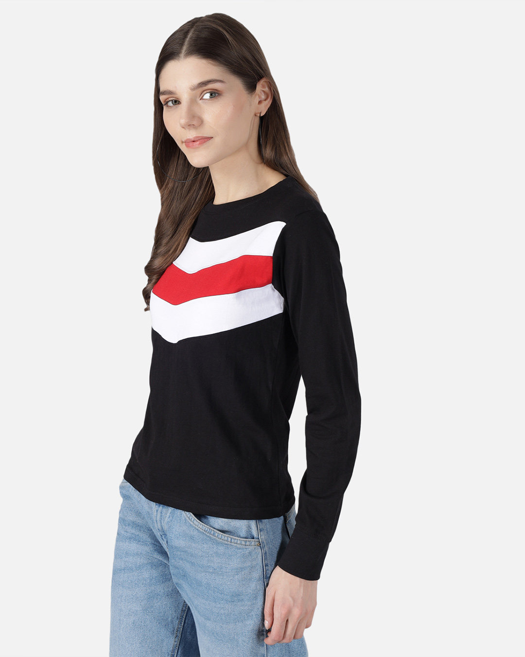 Shop Striped Women's Round Neck Denim T-shirt-Back