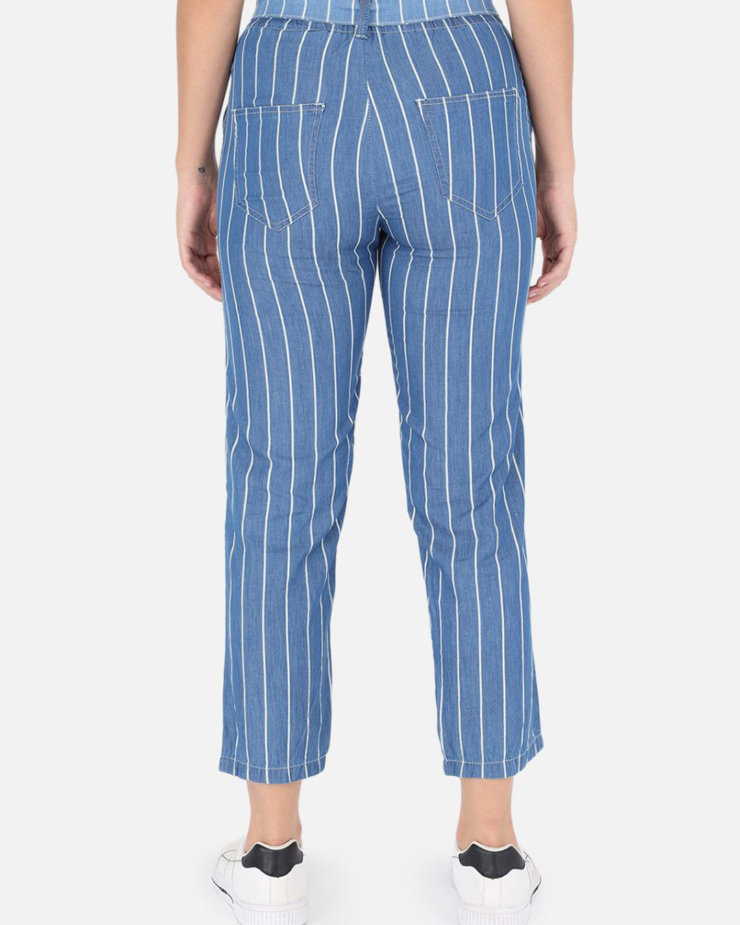 Shop Women's Blue Denim Straight fit Trousers-Back