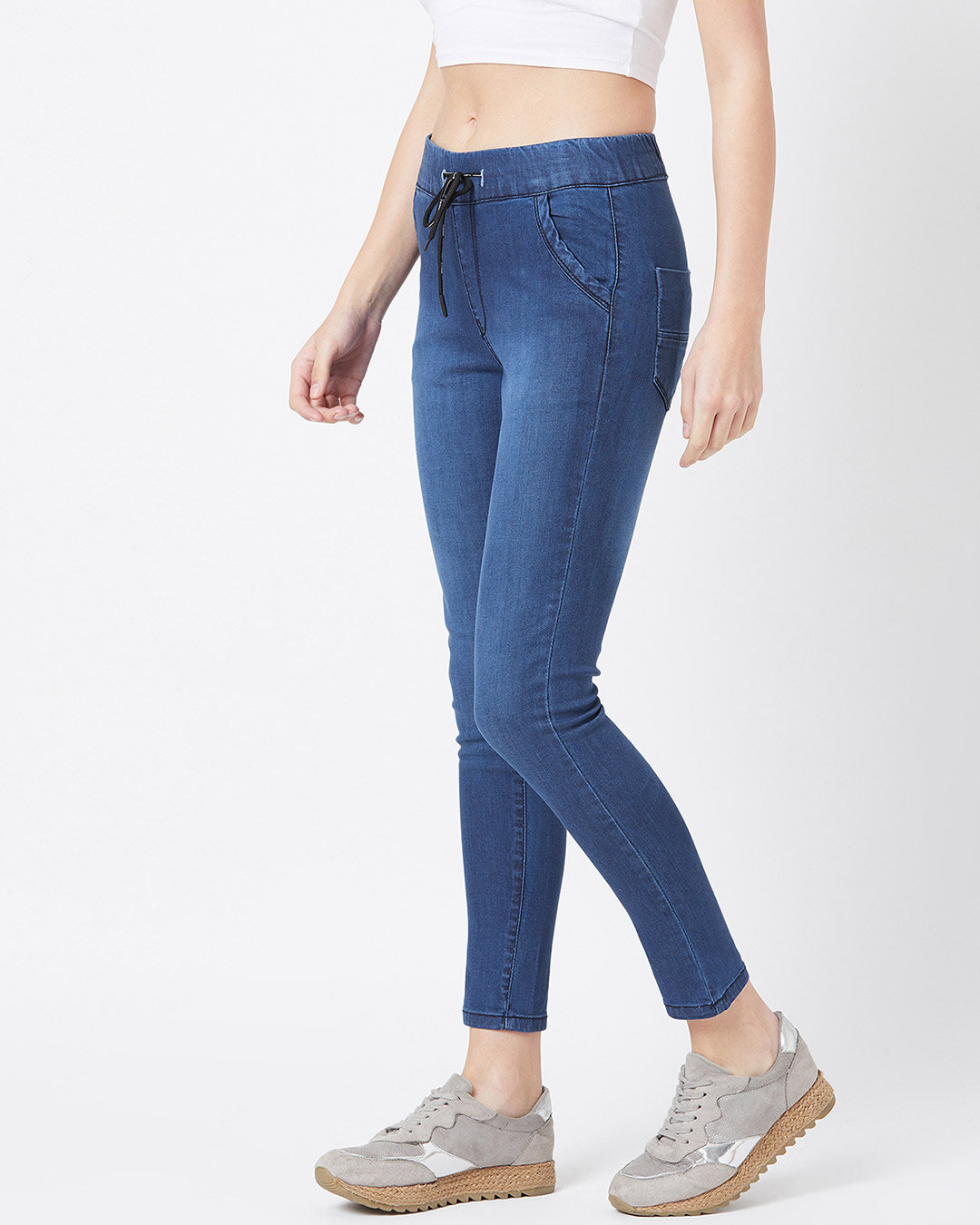 Shop Women's Blue Medium Wash 4 Pocket Mid Rise Jeans-Back