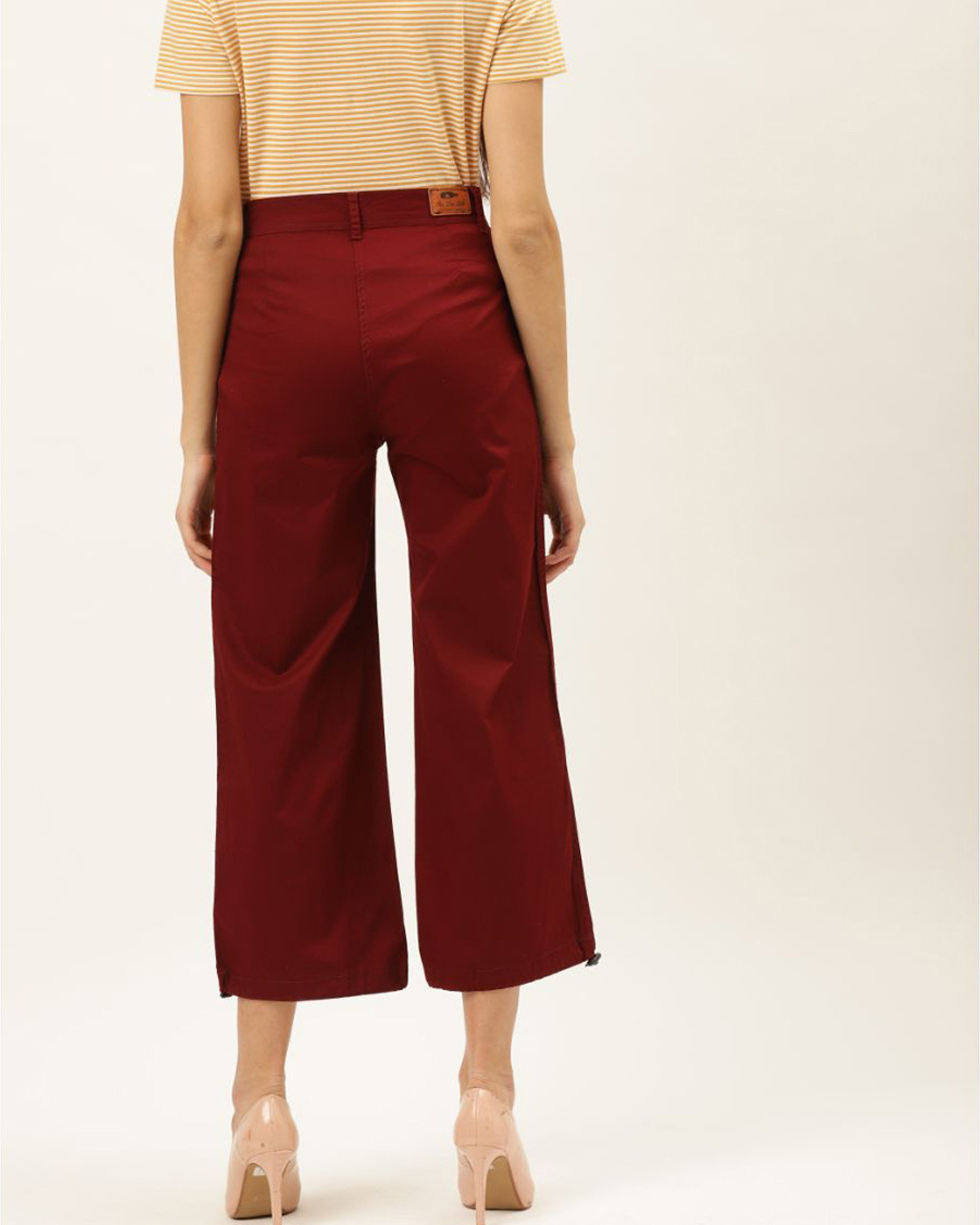 Shop Women's Burgundy High-rise Cropped Parallel Trousers-Back