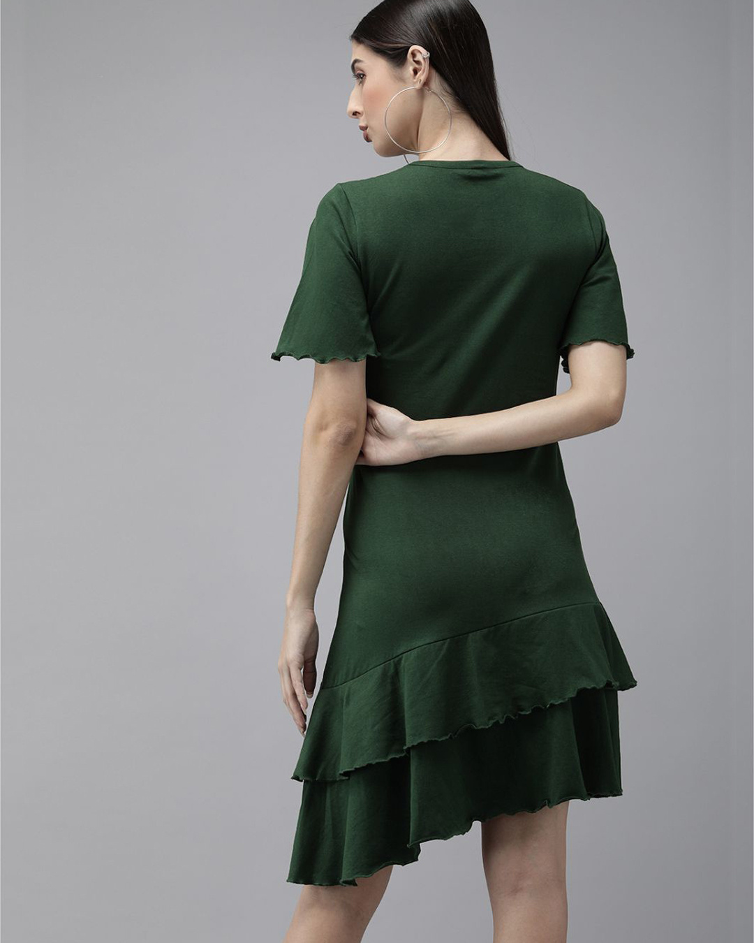 Shop Women's Green knitted A-line dress-Back