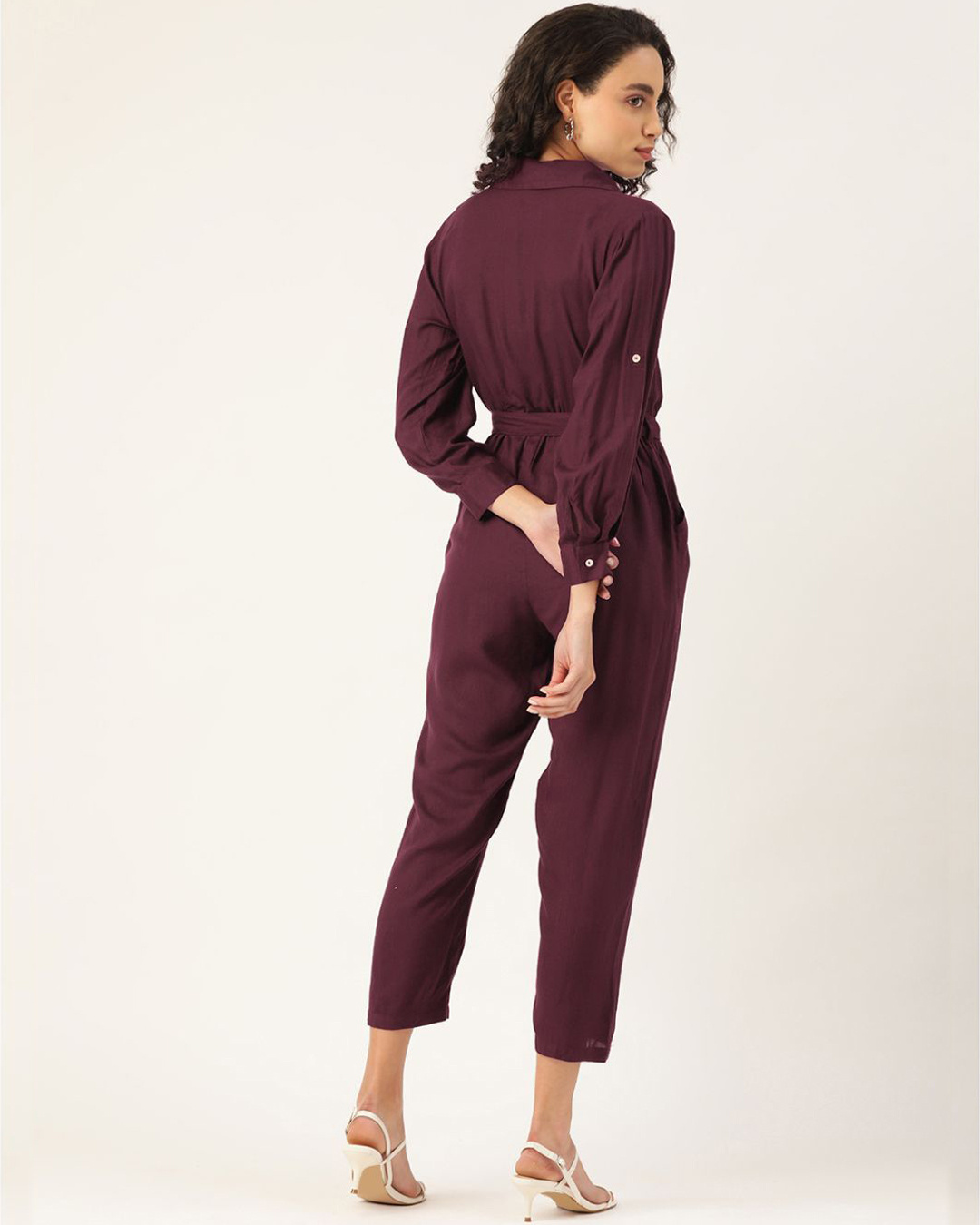Shop Women's Maroon Basic jumpsuit-Back
