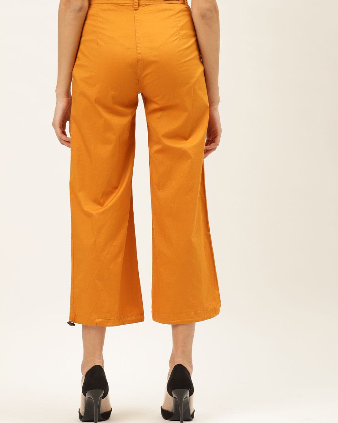 Shop Women's Mustard Yellow High-rise Cropped Parallel Trousers-Back