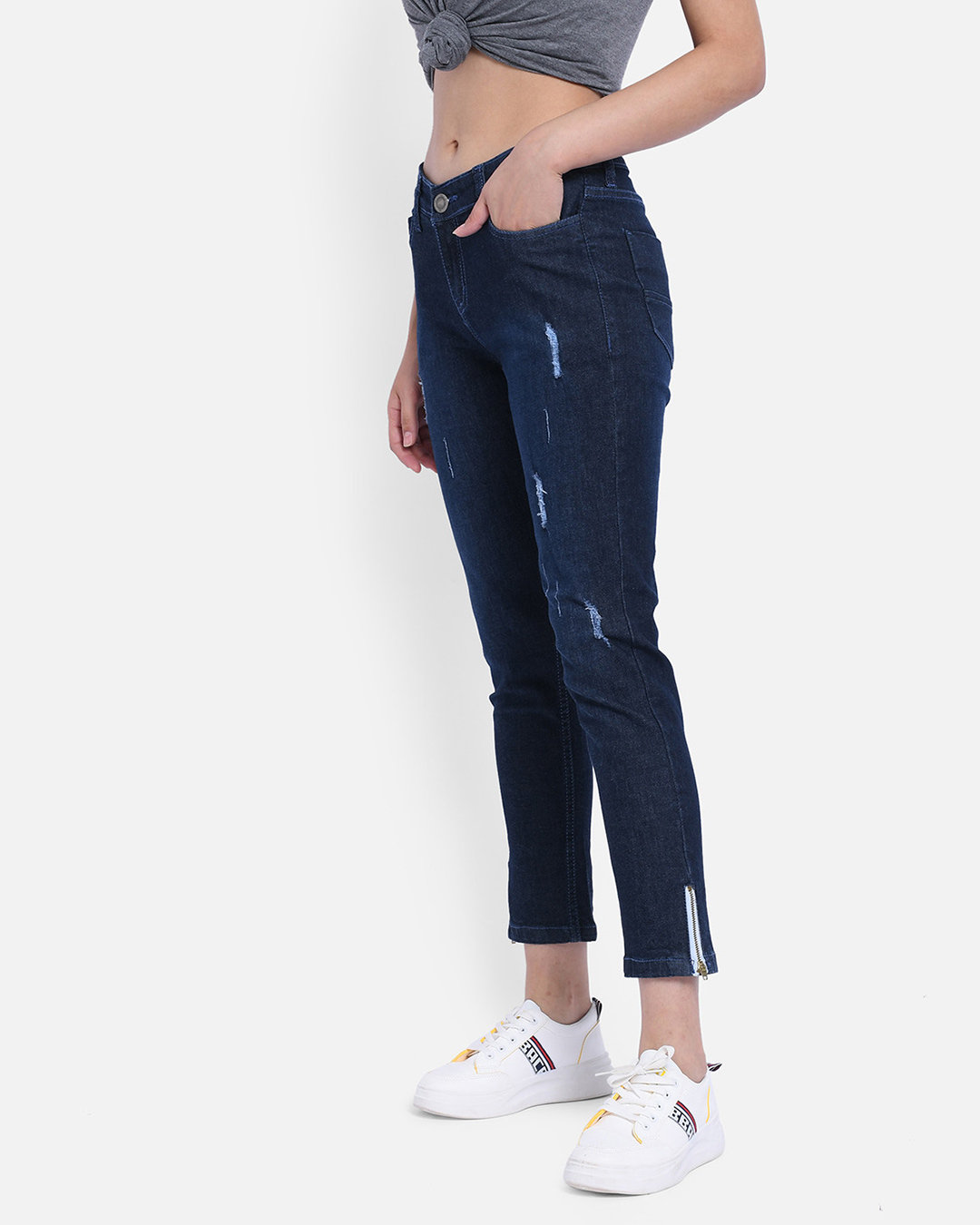 Shop Women's Navy Blue Dark Wash Mid Rise Jeans-Back