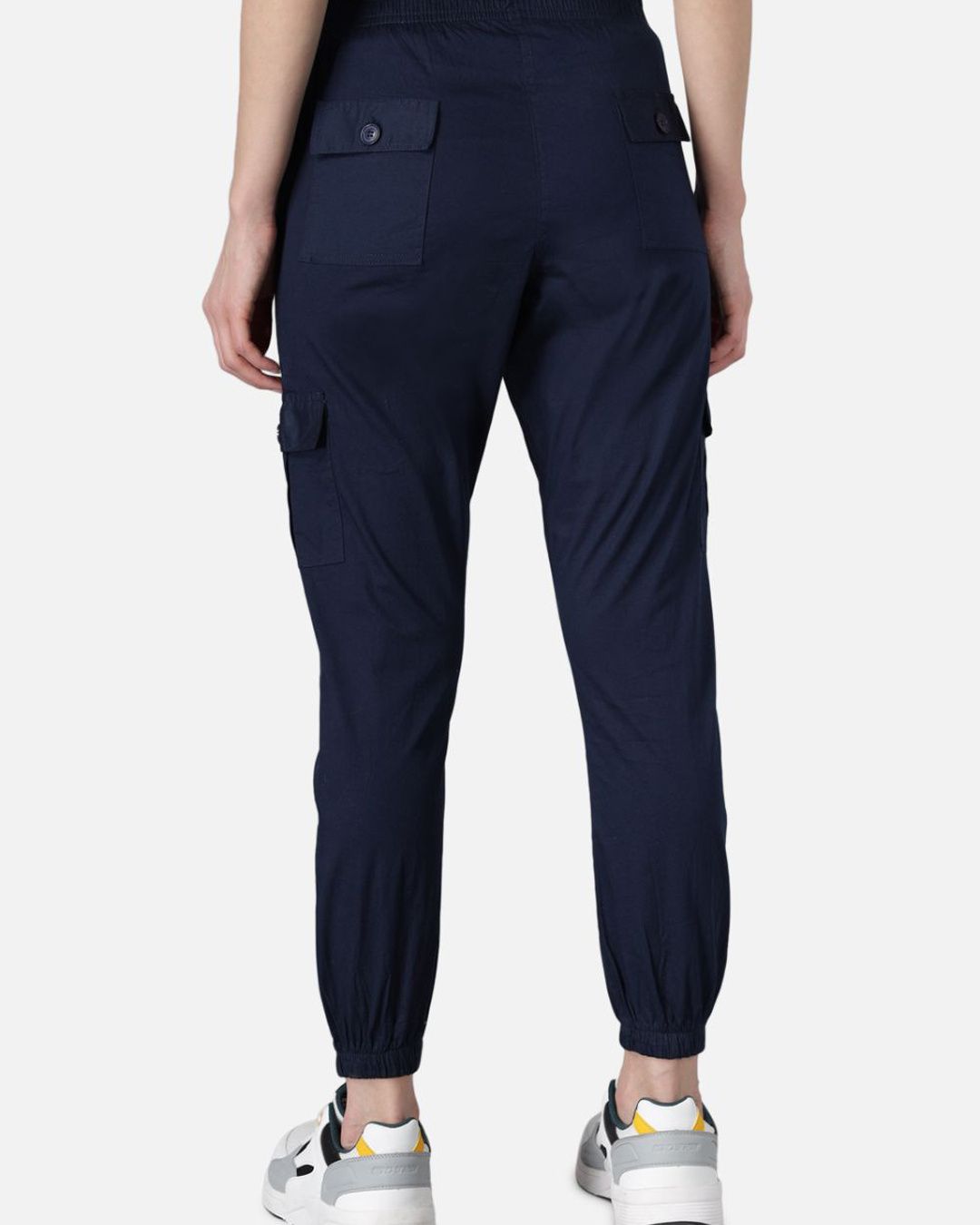 Shop Women's Navy Blue Cropped Cargo Joggers And Slip On Closure-Back
