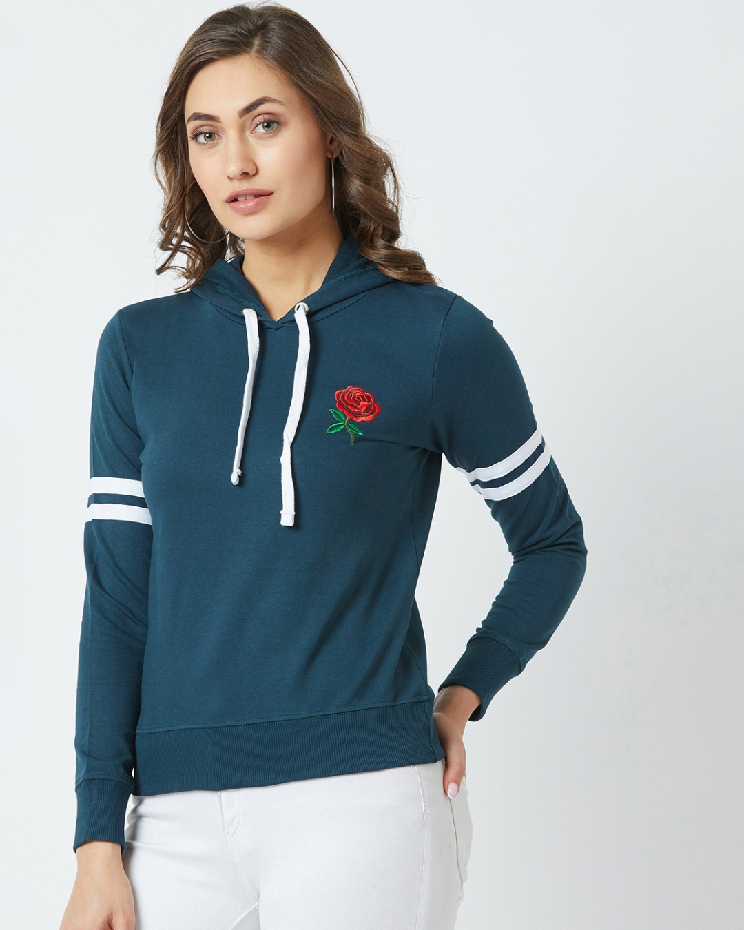 Shop Rose Embroidered Sweatshirt in Blue-Back