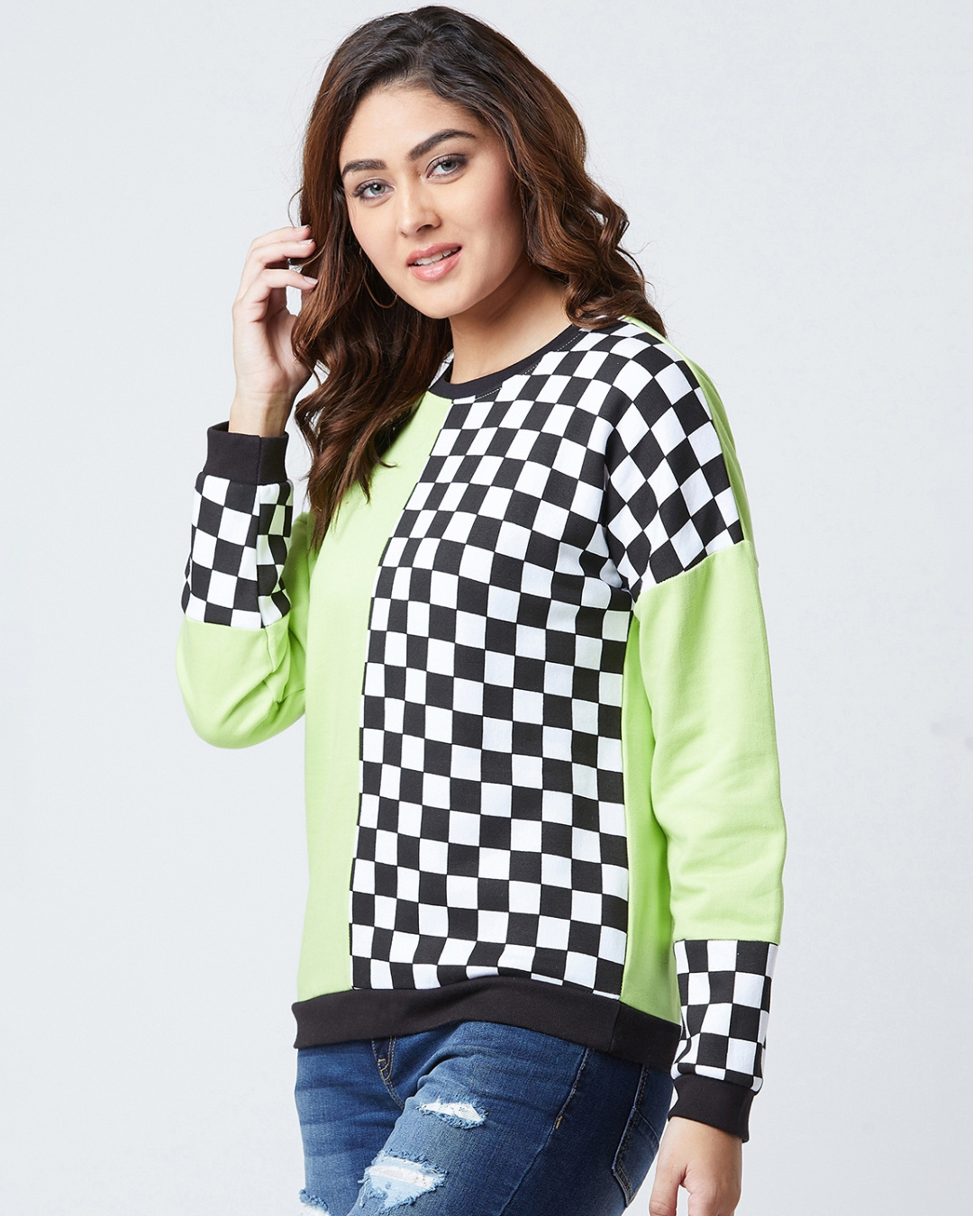 Shop Chess Board Sweatshirt in Green-Back