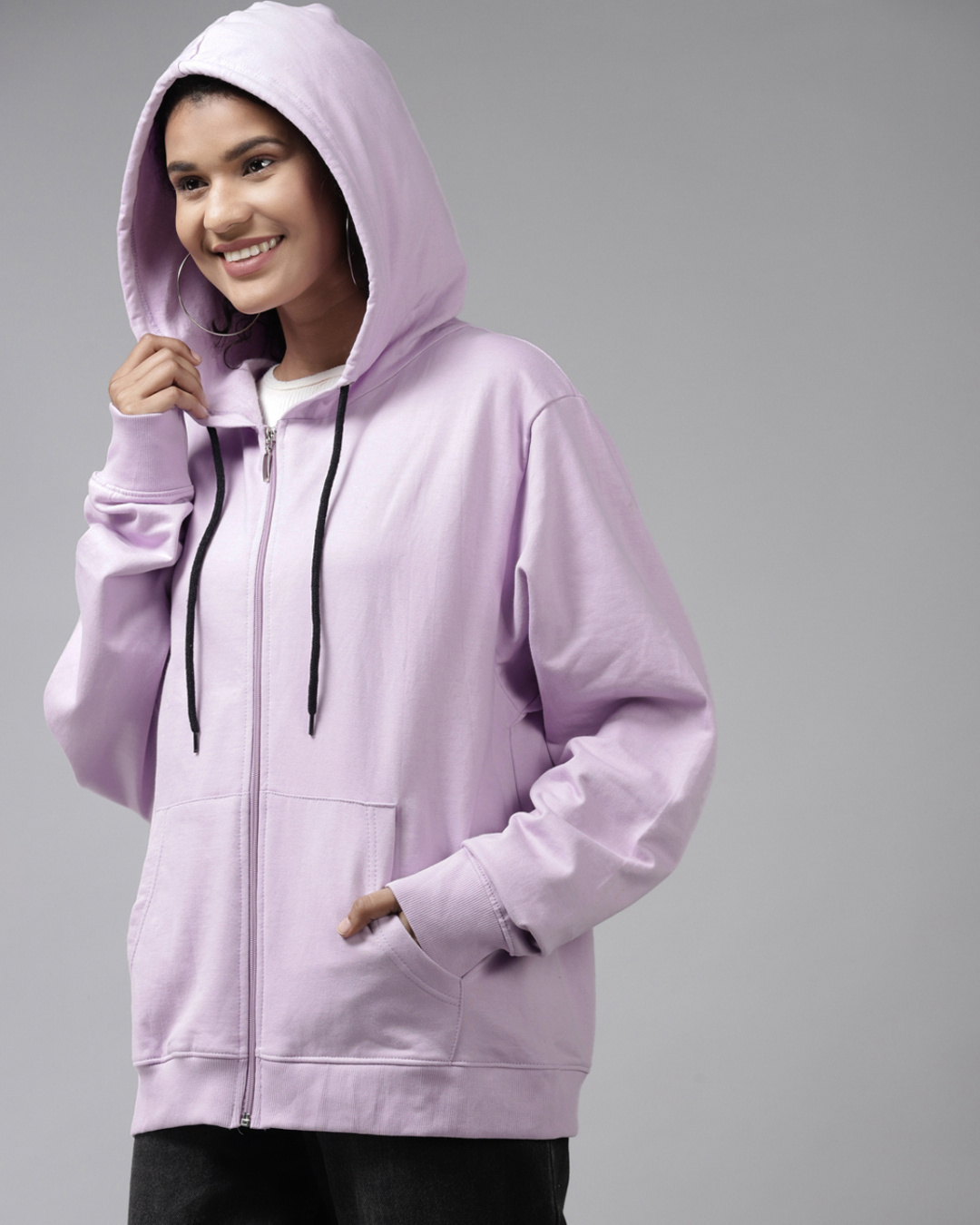 Shop Cute Lilac Oversized Hoodie with Zipper-Back