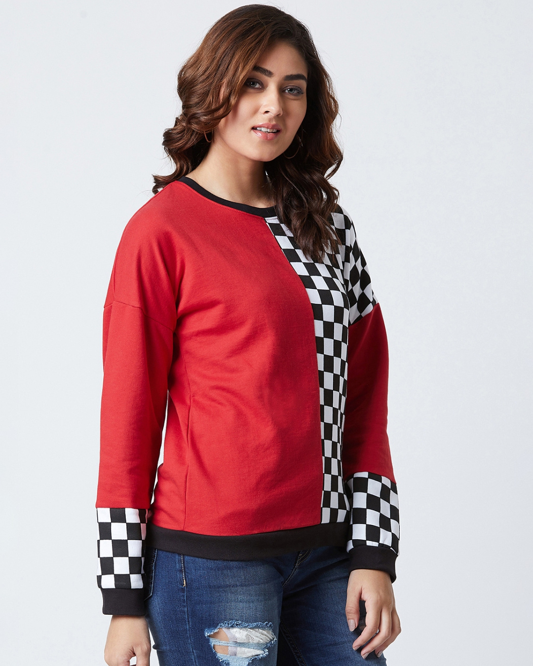 Shop Chess Board Sweatshirt in Red-Back