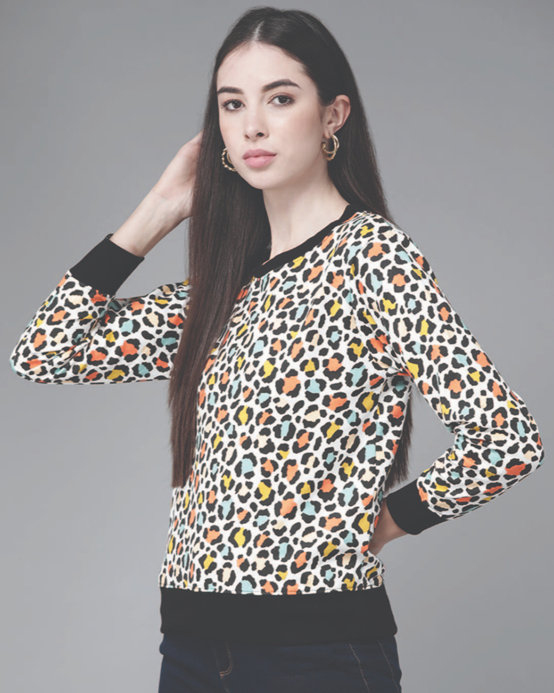 Shop Women's White Cheetah Print Fleece Sweatshirt-Back