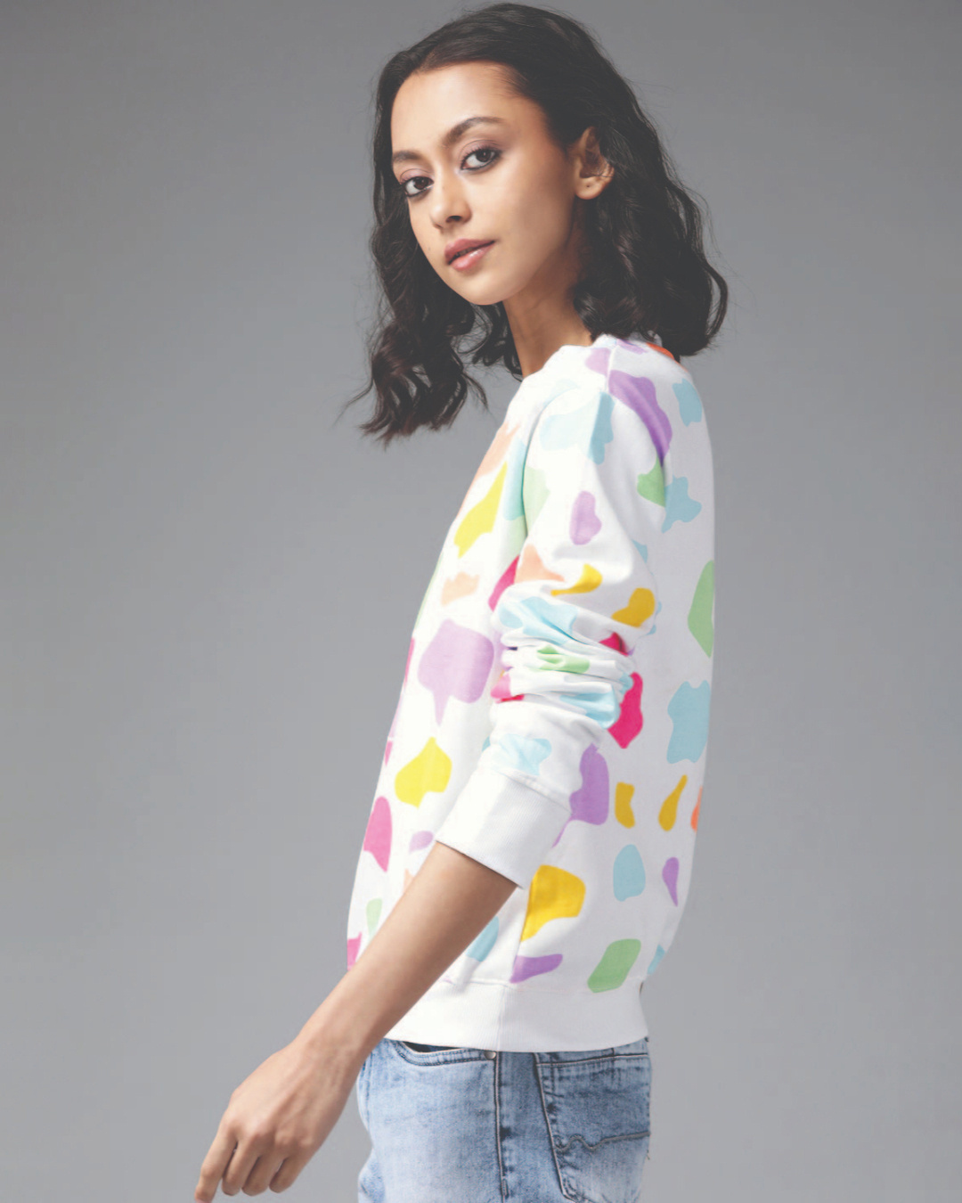 Shop Women's White Patch Of Colors Fleece Sweatshirt-Back