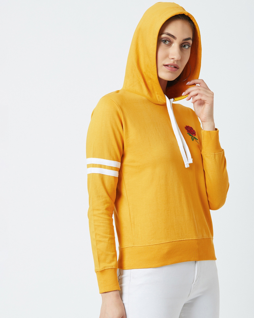 Shop Rose Embroidered Sweatshirt in Yellow-Back