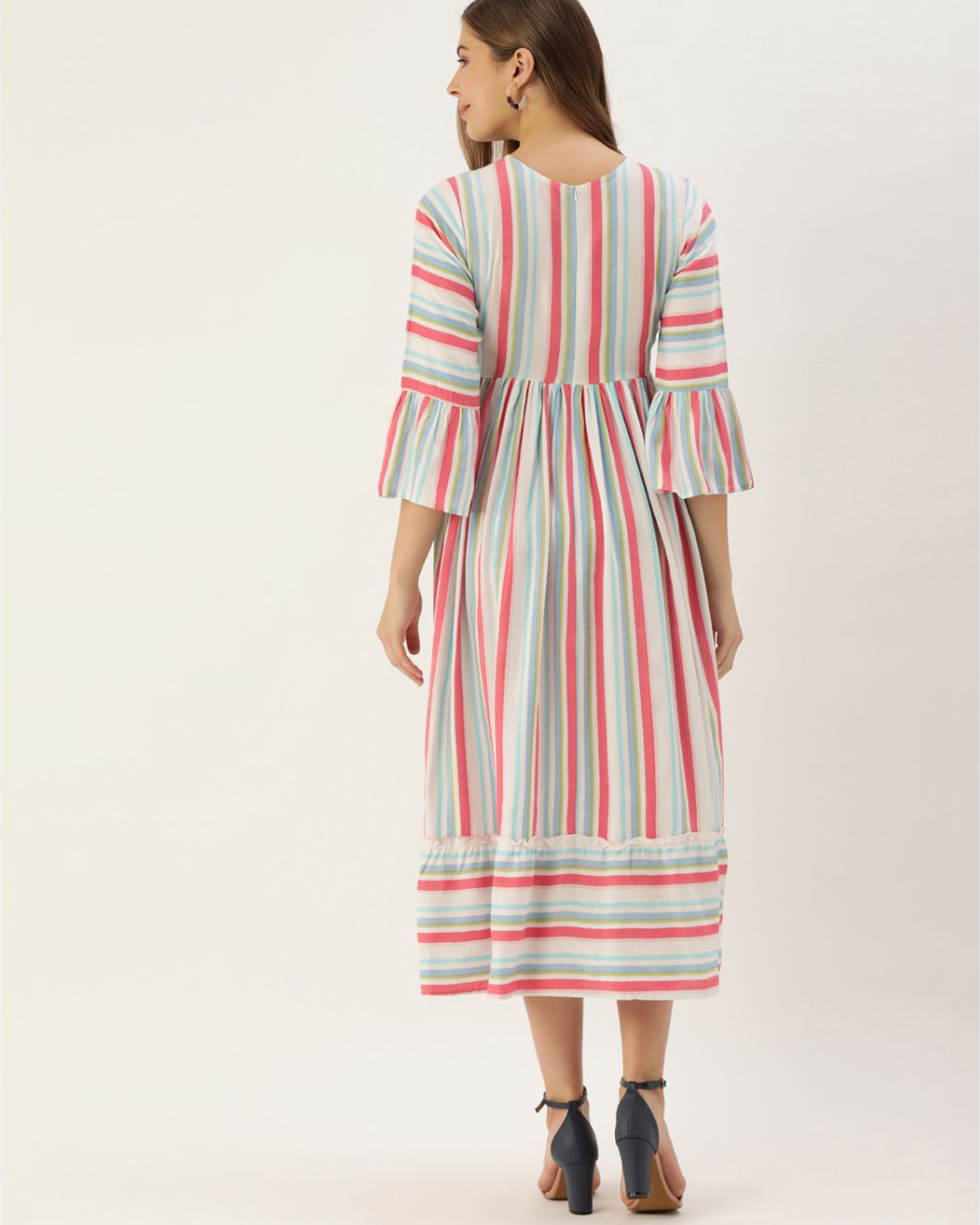 Shop Women White And Pink Striped Woven Wrap Dress-Back