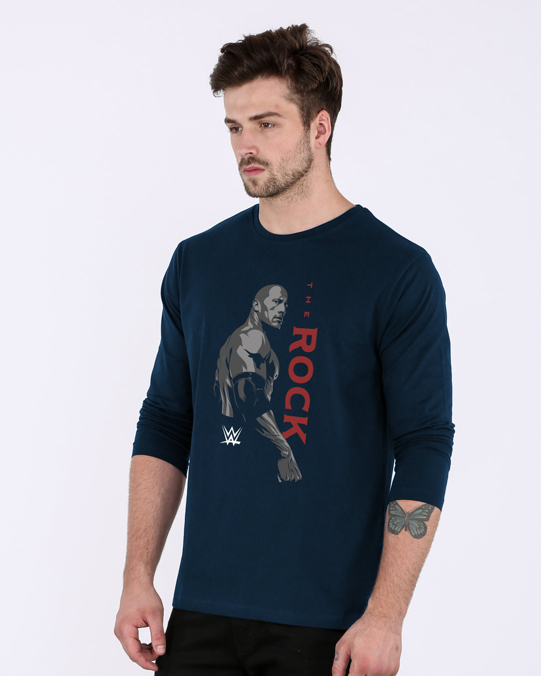 Shop The Rock Is Here Full Sleeve T-Shirt (WWEL)-Back
