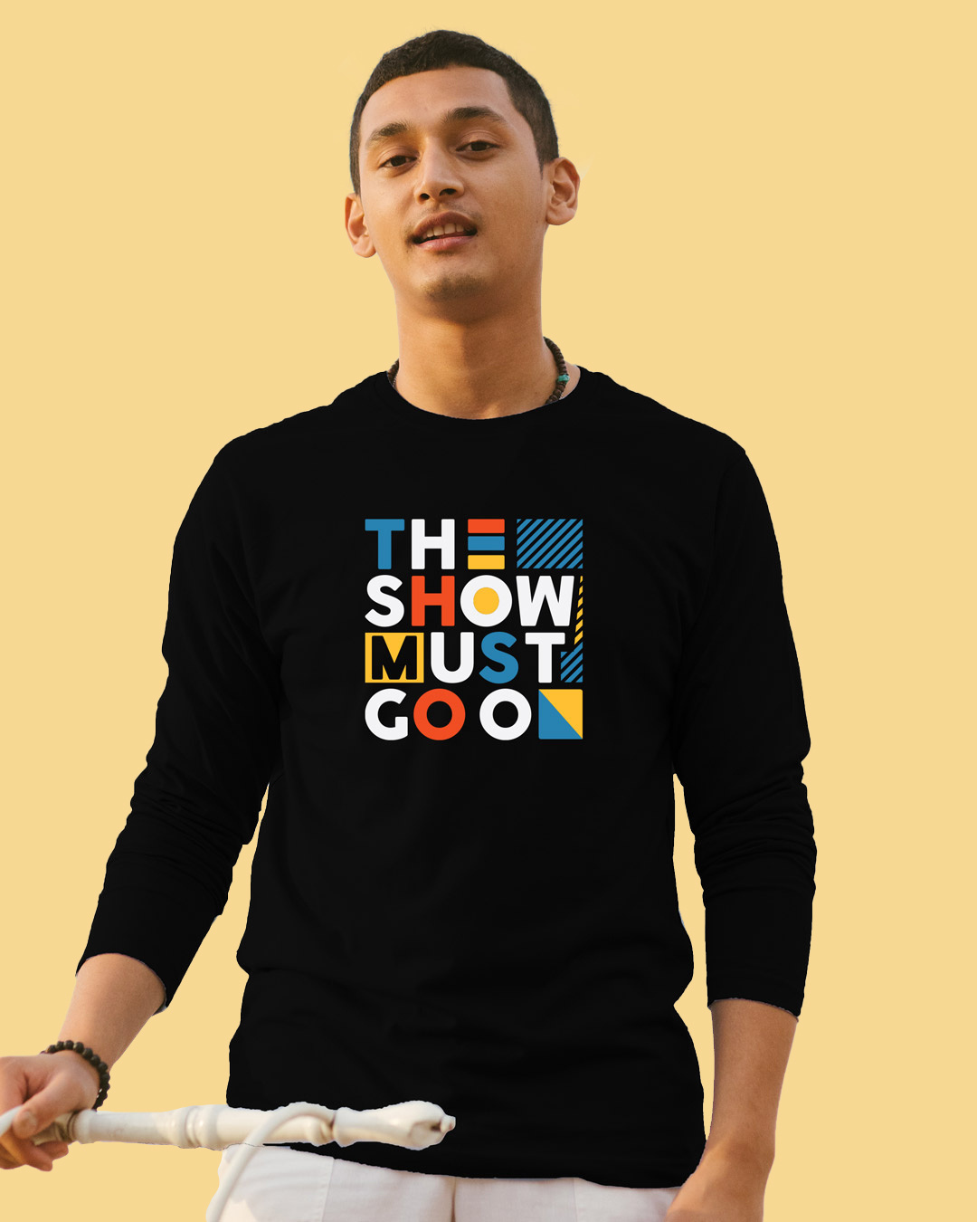 Buy The Show Must Go On Full Sleeve TShirt Black Online at Bewakoof
