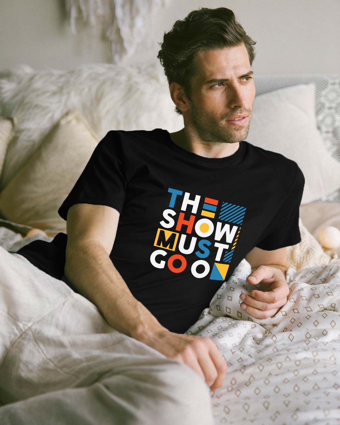 

The Show Must Go On Half Sleeve T-Shirt Black Men' Printed T-Shirts Bewakoof.com