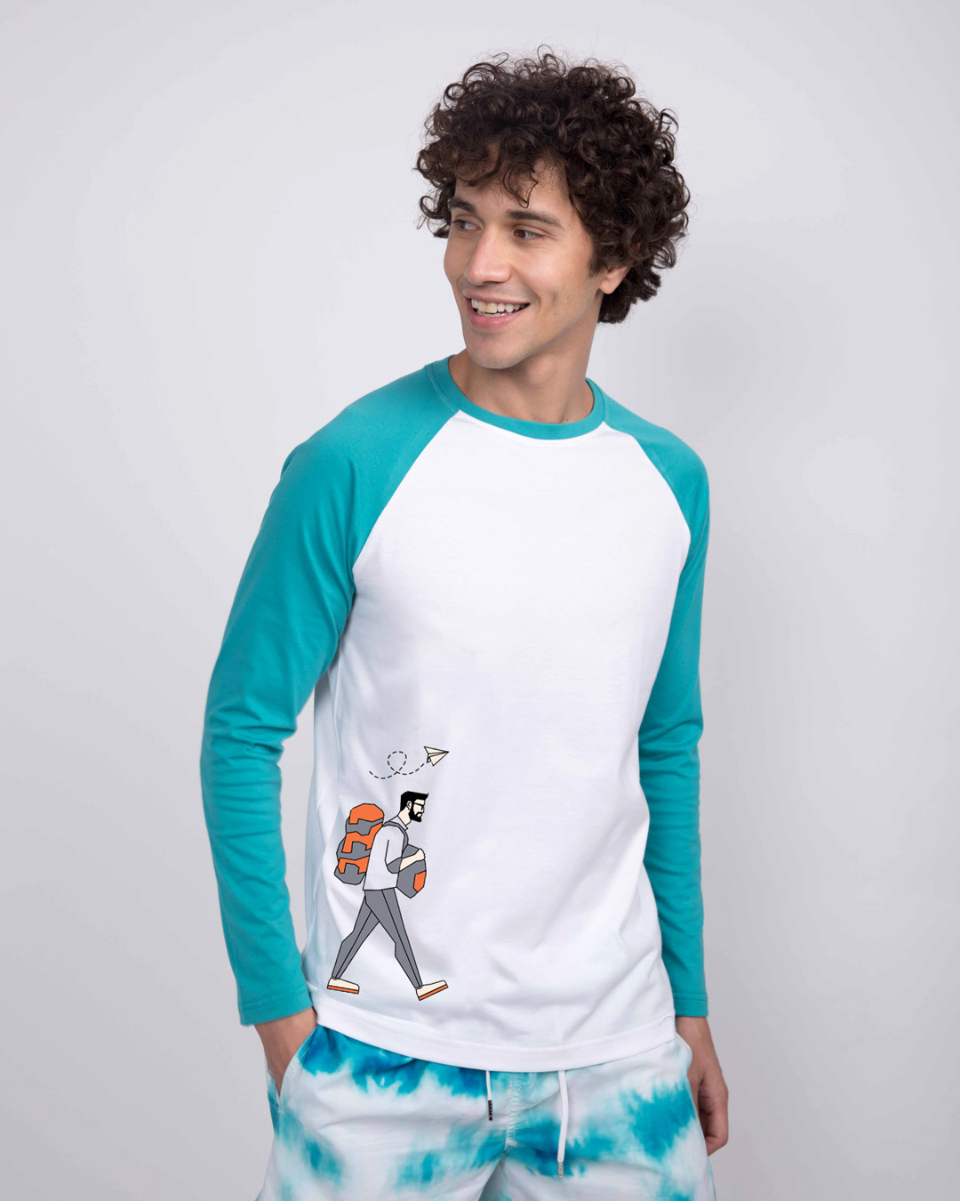 

The traveller Full Sleeve Raglan T-Shirt Men' Printed Full Sleeve Raglan T-Shirt Bewakoof.com, Blue-white