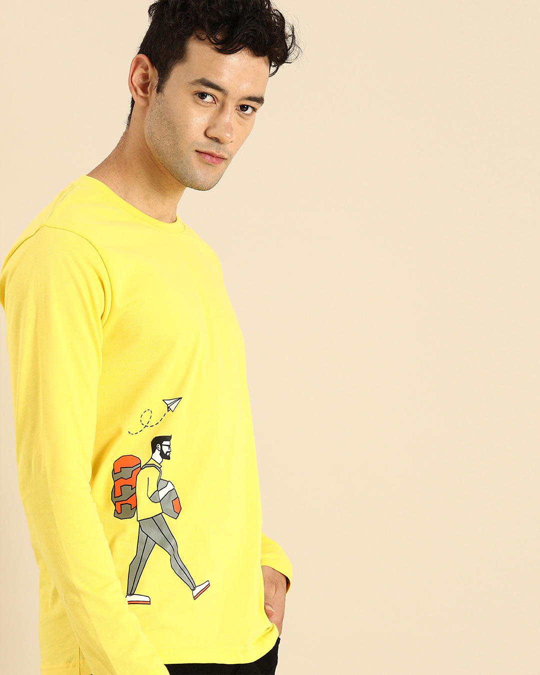 Shop Men's Yellow The Traveller Graphic Printed T-shirt-Back