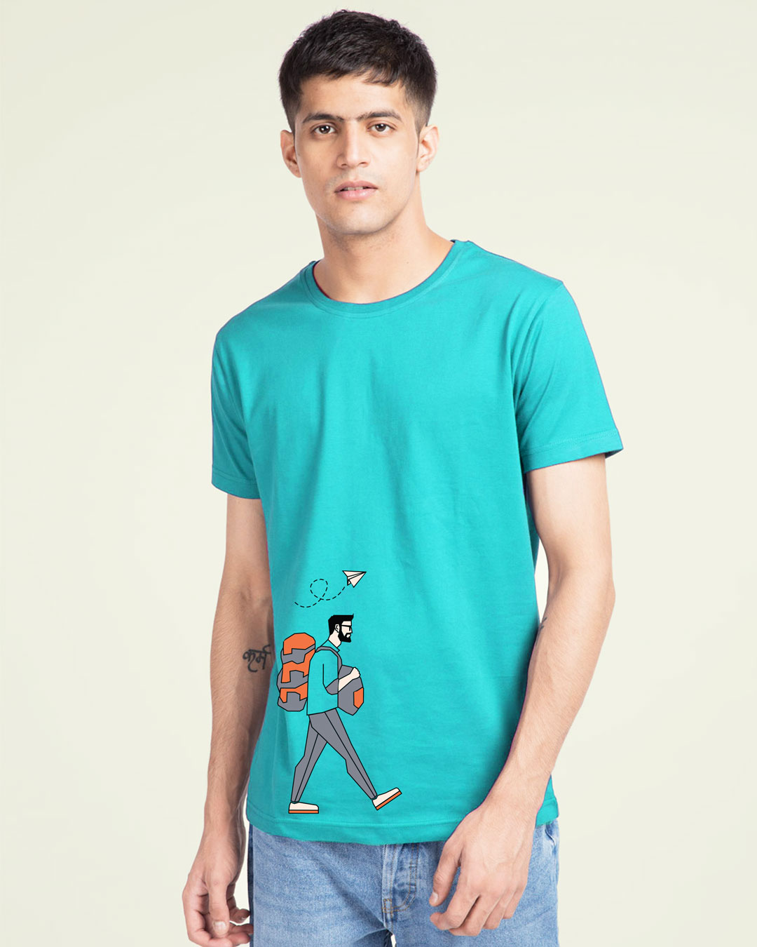 

The traveller Half Sleeve T-shirt Men' Printed T-Shirts Bewakoof.com, Blue