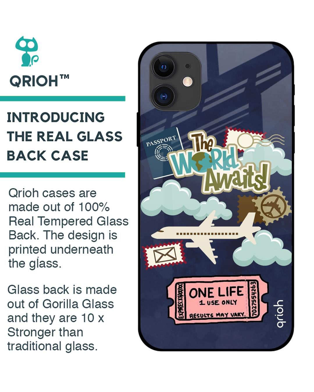 Shop The World Awaits Printed Premium Glass Cover for iPhone 12 (Shock Proof, Lightweight)-Back