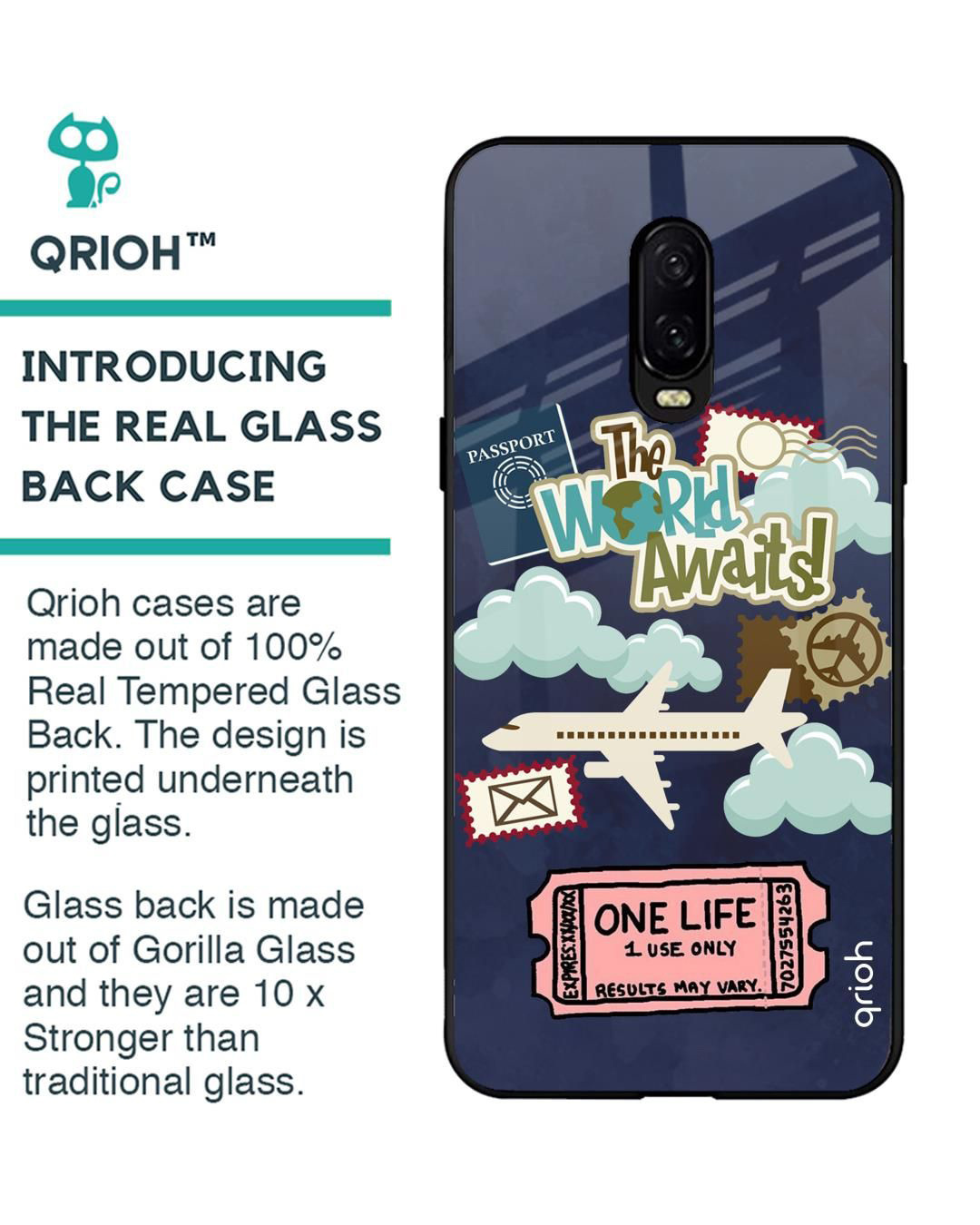 Shop The World Awaits Printed Premium Glass Cover for OnePlus 6T (Shock Proof, Lightweight)-Back