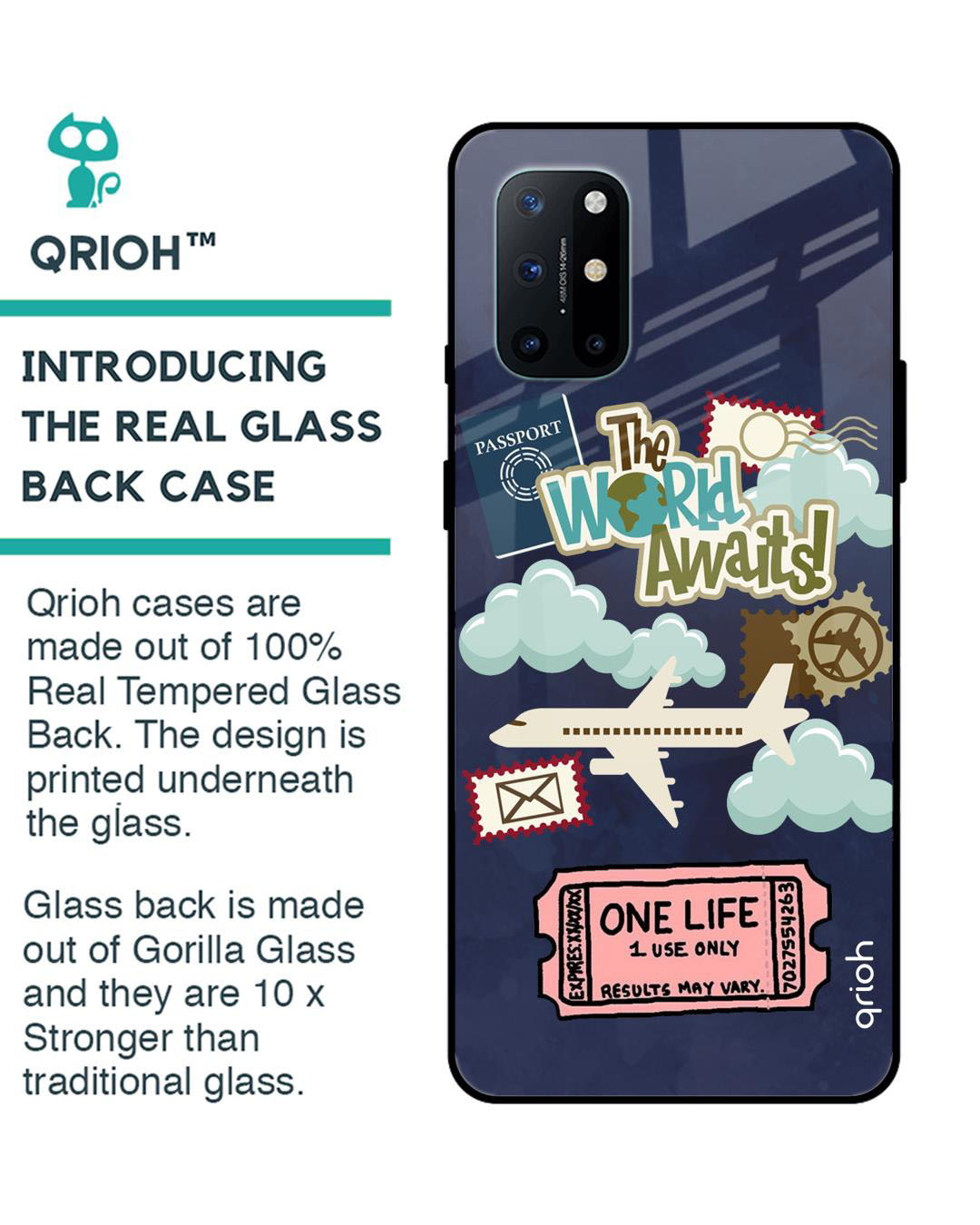 Shop The World Awaits Printed Premium Glass Cover for OnePlus 8T (Shock Proof, Lightweight)-Back