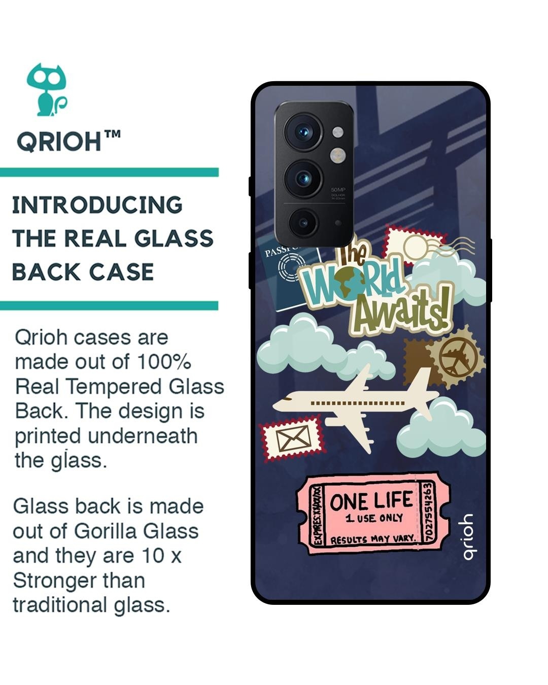 Shop The World Awaits Printed Premium Glass Cover For OnePlus 9RT (Shock Proof, Impact Resistant)-Back