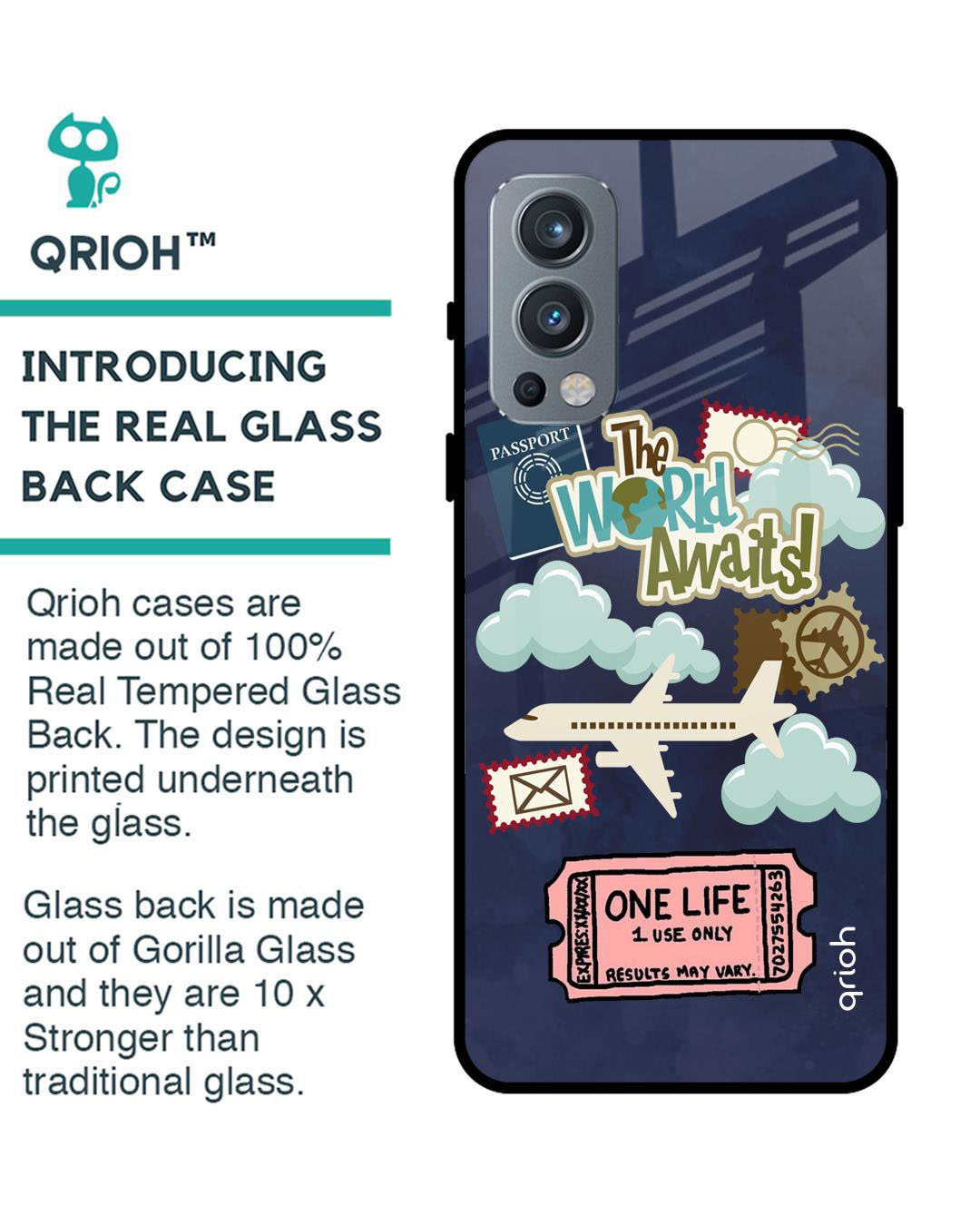 Shop The World Awaits Printed Premium Glass Cover for OnePlus Nord 2 (Shock Proof, Lightweight)-Back