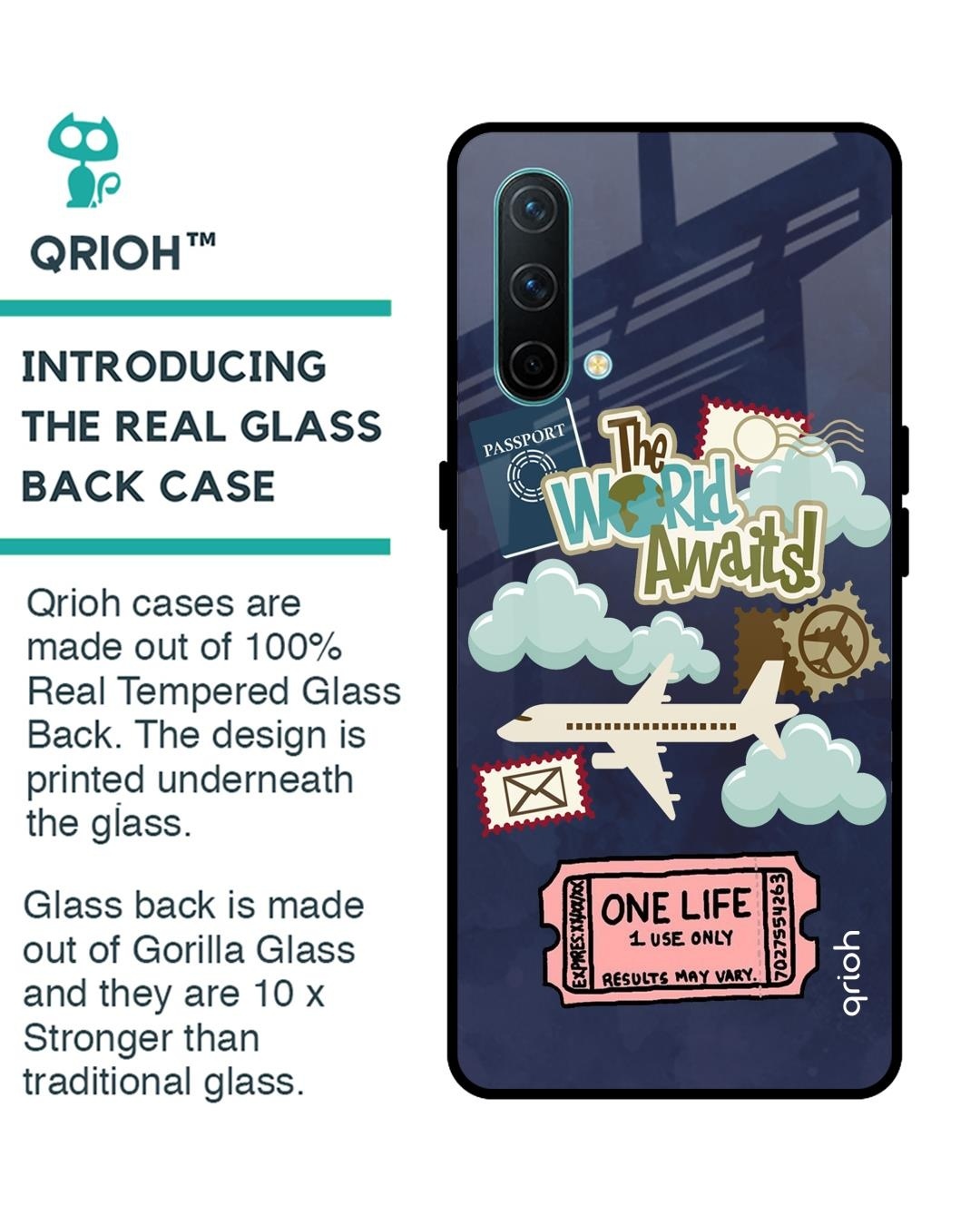 Shop The World Awaits Printed Premium Glass Cover For OnePlus Nord CE (Shock Proof, Impact Resistant)-Back