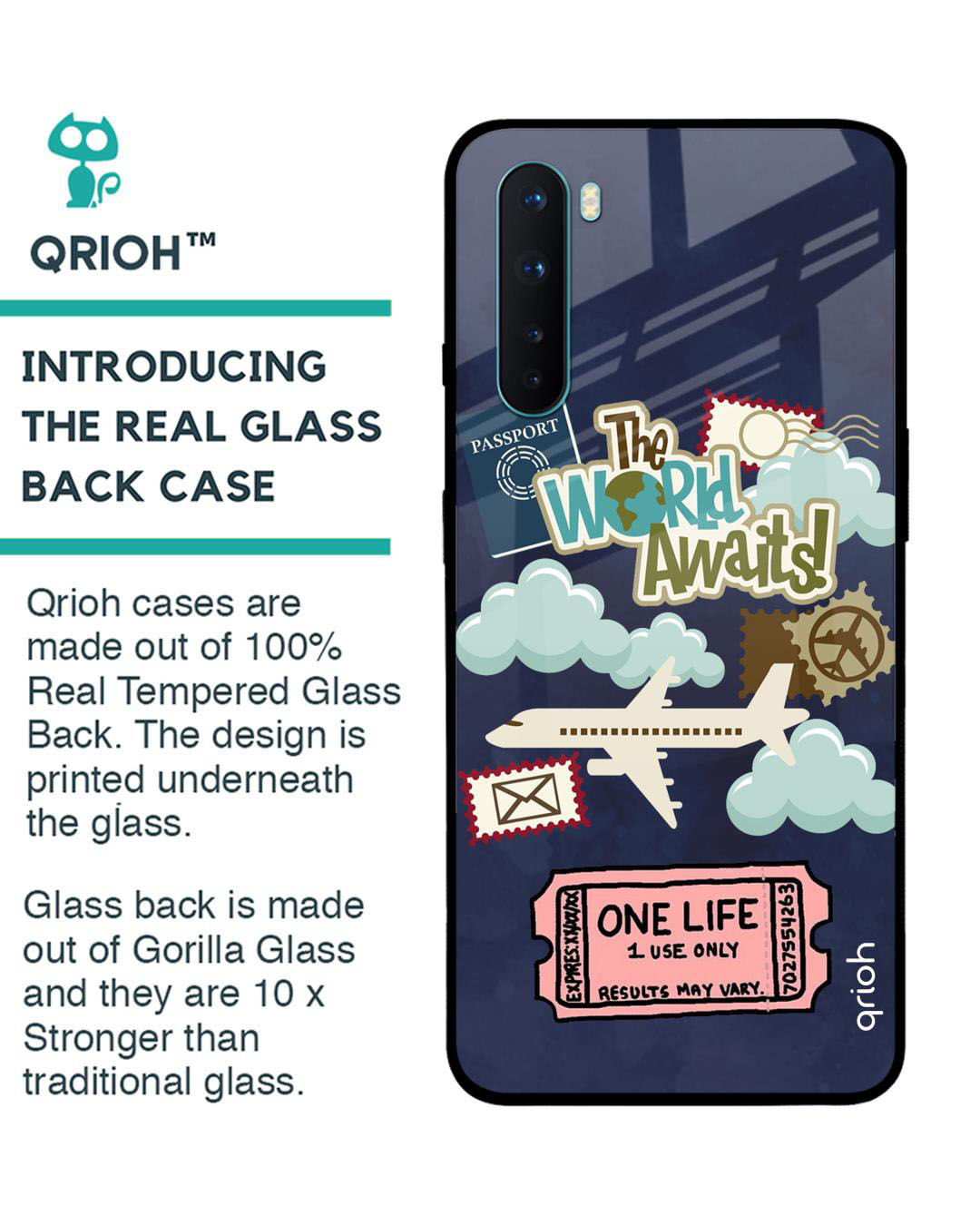 Shop The World Awaits Printed Premium Glass Cover for OnePlus Nord (Shock Proof, Lightweight)-Back