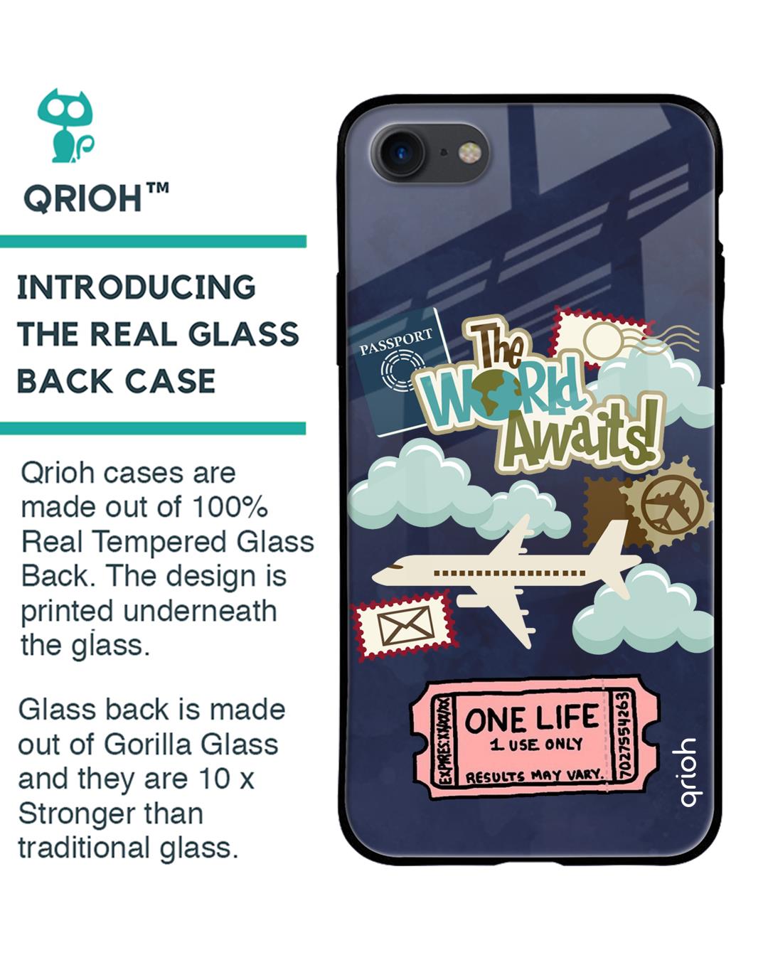 Shop The World Awaits Printed Silicon Glass Cover For iPhone 7 (Light Weight, Impact Resistant)-Back