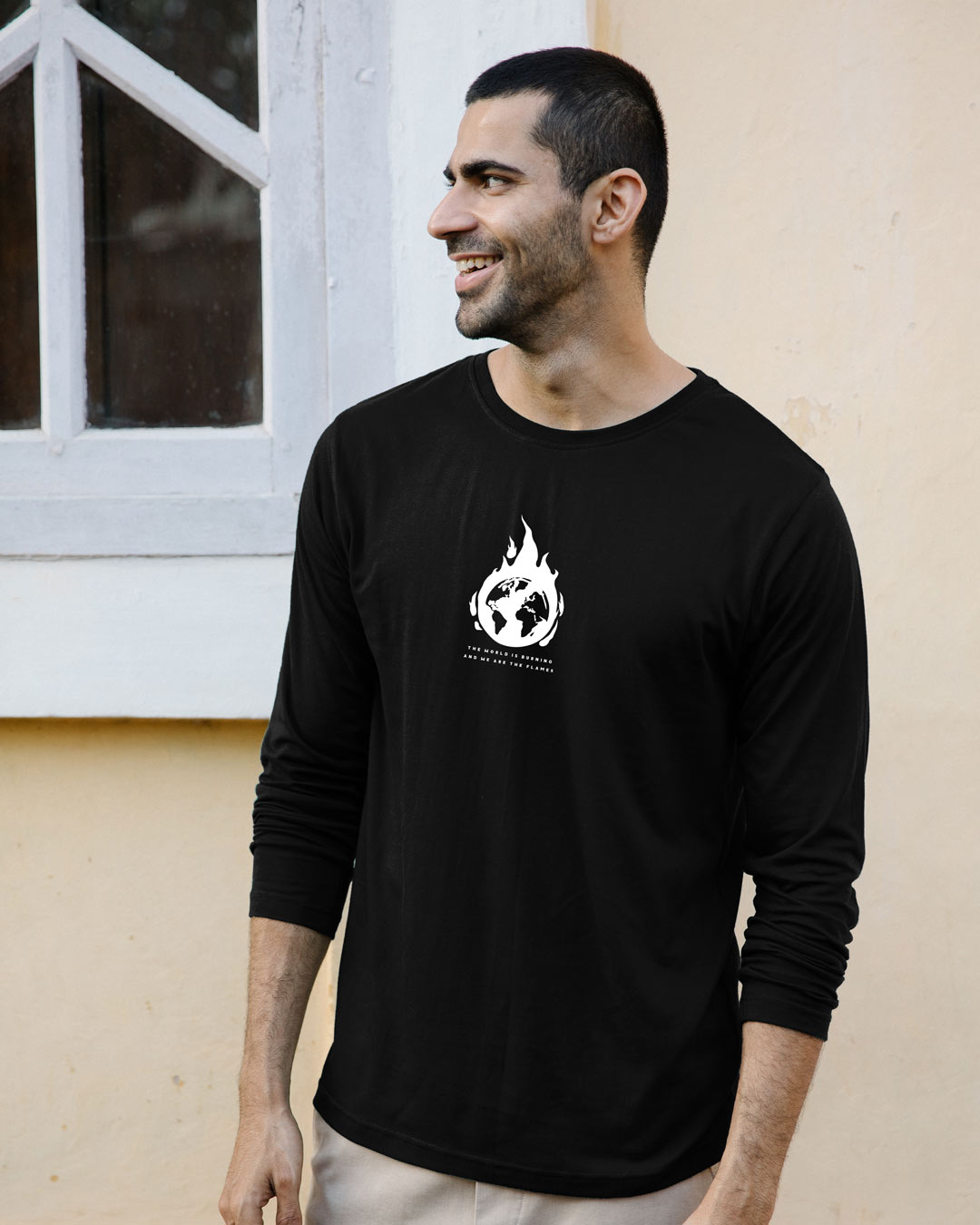 

The World Is Burning Full Sleeve T-Shirt Black Men' Printed Full Sleeve T-Shirt Bewakoof.com