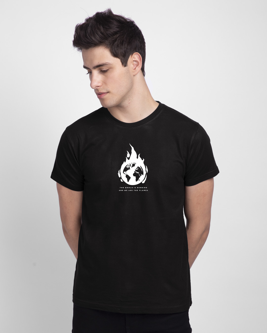 Shop The World Is Burning Half Sleeve T-Shirt Black-Back