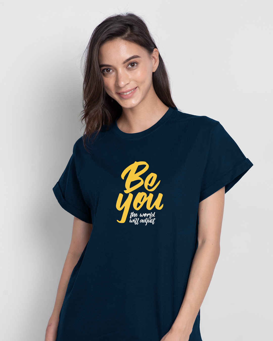 Shop The World Will Adjust Boyfriend T-Shirt Navy Blue-Back
