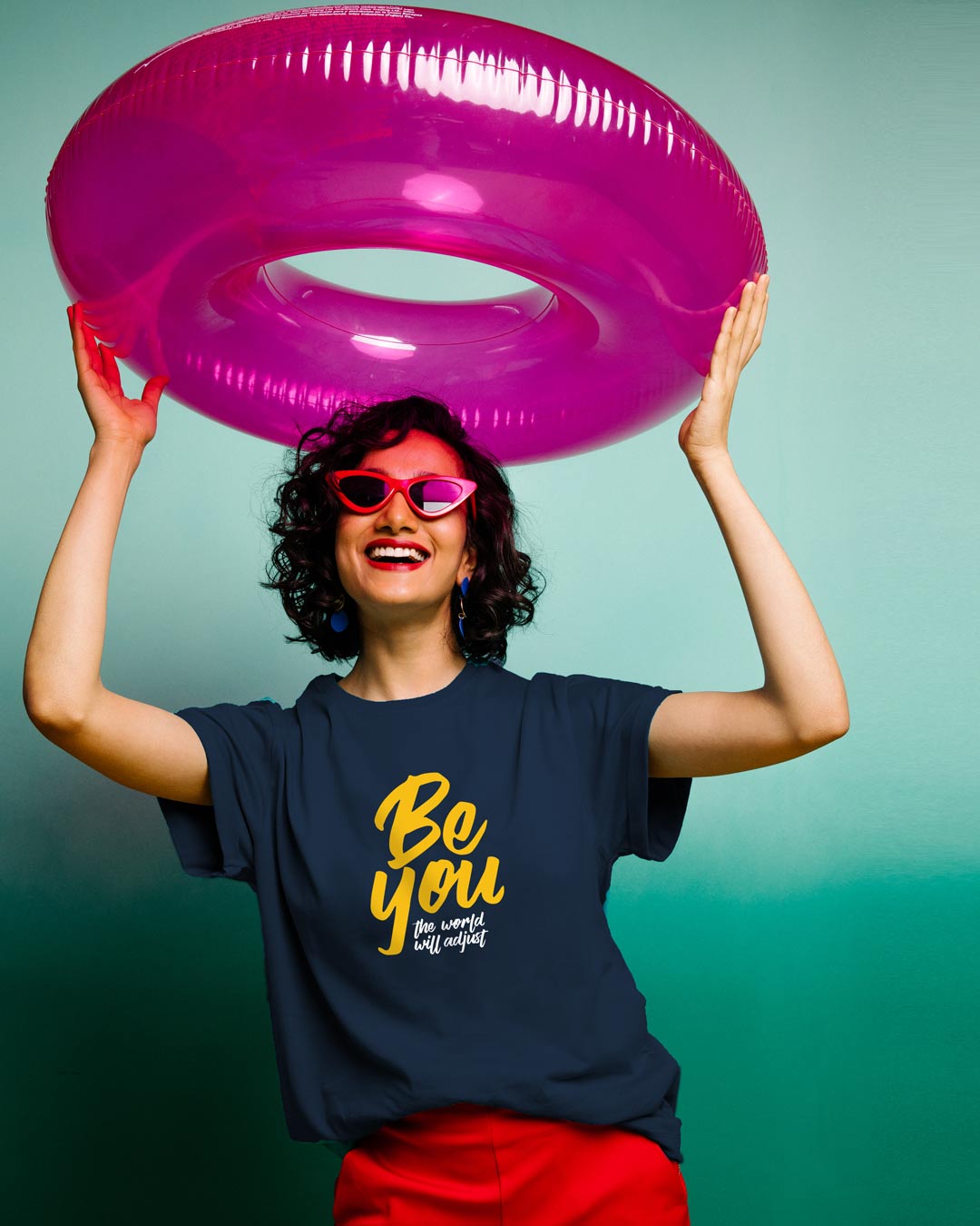 

The World Will Adjust Boyfriend T-Shirts Navy Blue Women' Printed Boyfriend T-Shirts Bewakoof.com