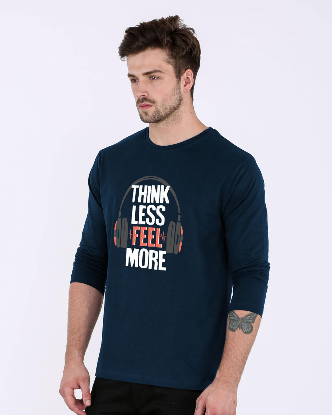 Shop Think Less Feel More Full Sleeve T-Shirt-Back