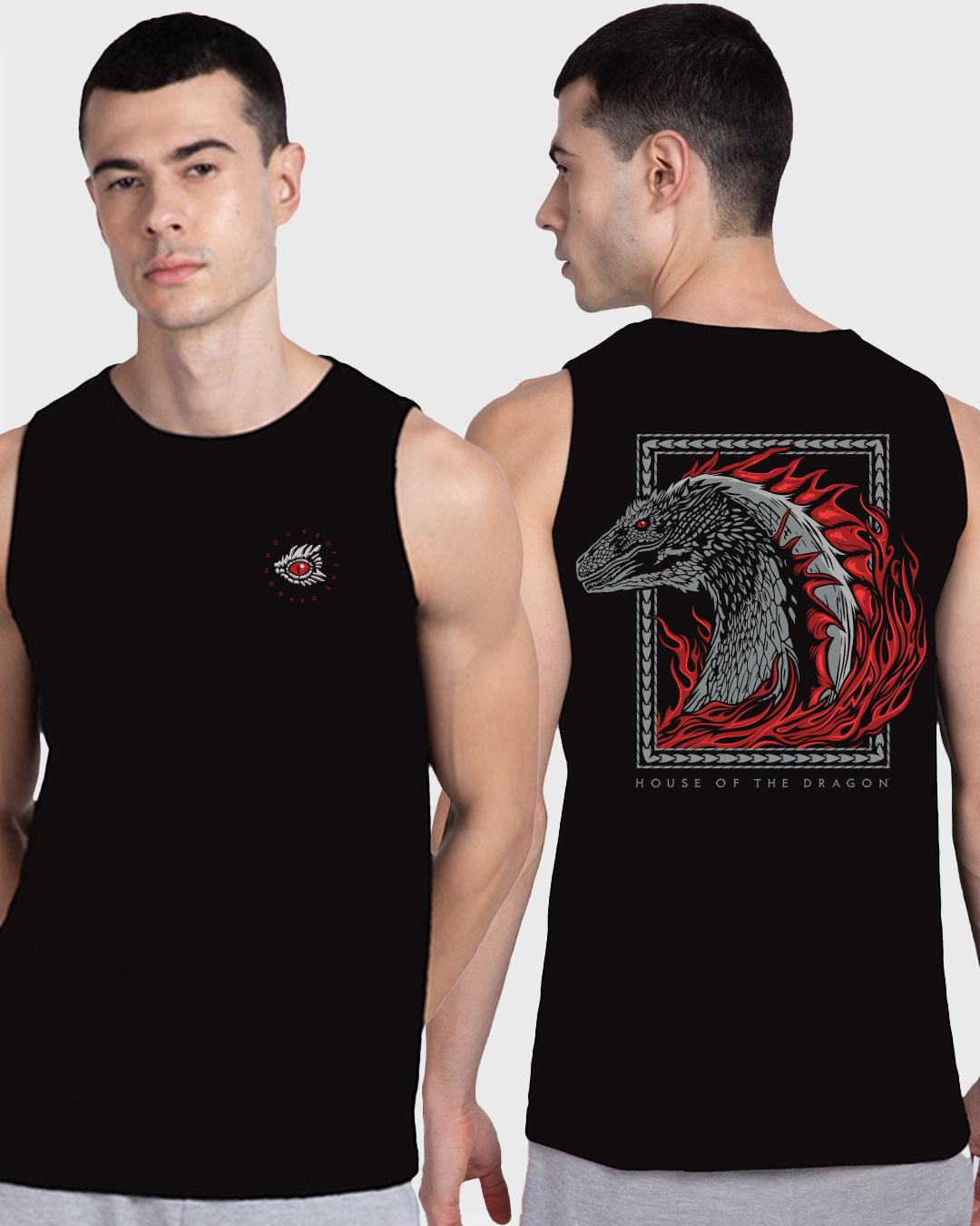 Buy Men's Black Throne Of Dragons Graphic Printed Vest Online at Bewakoof